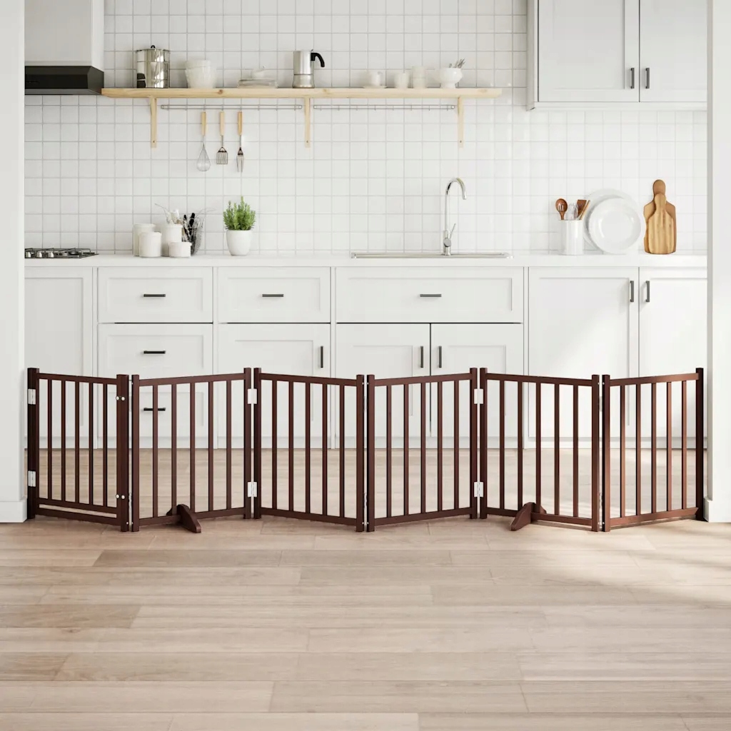 vidaXL Zábrana pro psy s dvířky skládací 6 panelů hnědý dub 300 cm