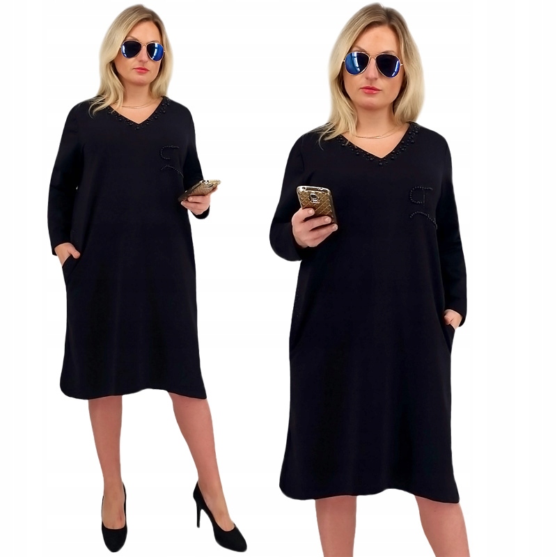 Bavlněná Dámská Elegantní Klasická Jednoduchá Šaty S Kapsami 48 4XL