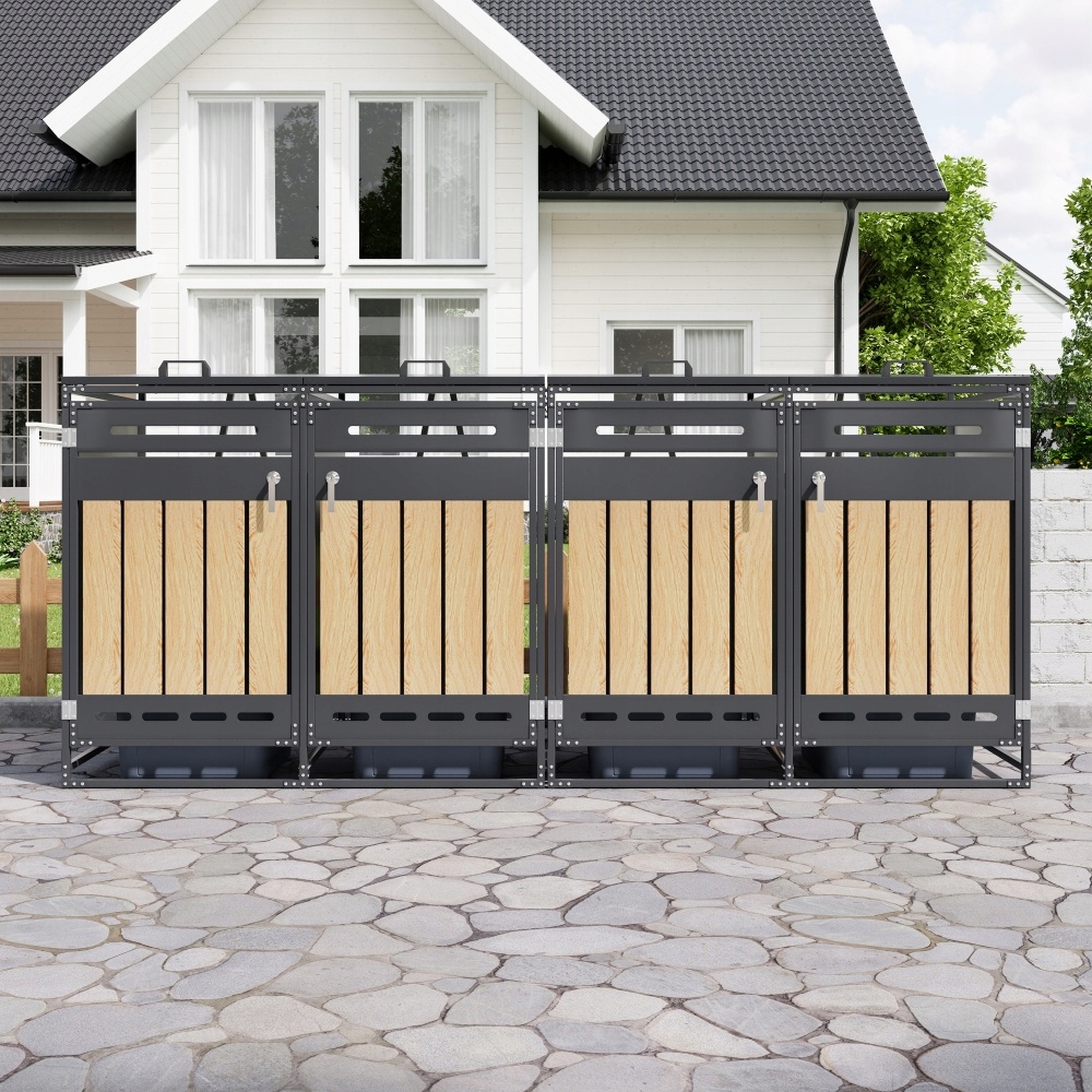 Skříň na odpadky se 4 hydraulickými komorami, pokrývá dřevěný vzhled, ventilace