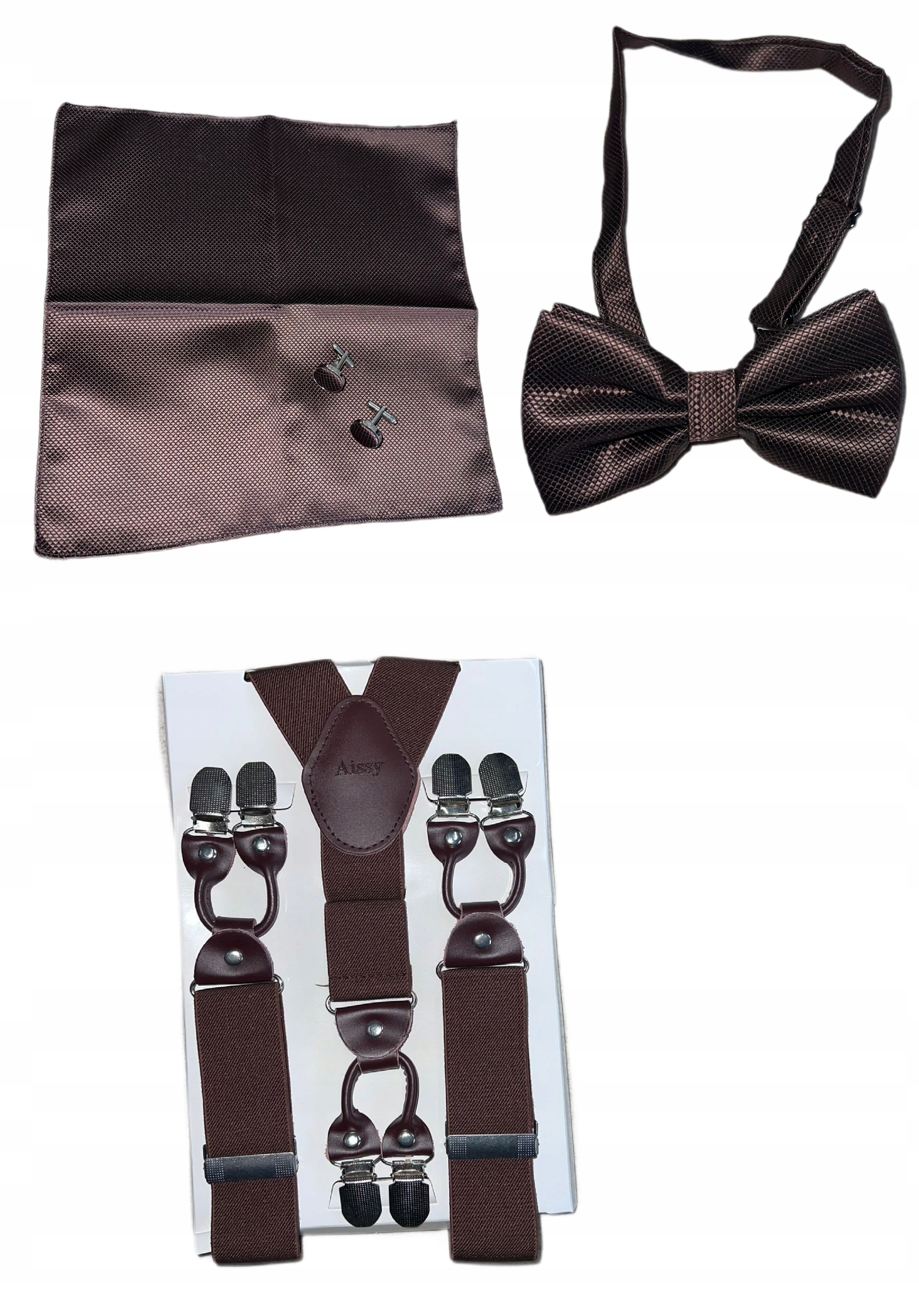 Pánské Postroje Motýlek Kapesníček Sponky Párty Set Pro Chlapa Bronz