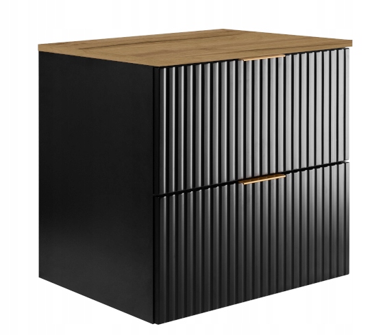 Czarna Szafka Łazienkowa pod Umywalkę 60 Modne RYFLOWANE fronty MDF BLAT!