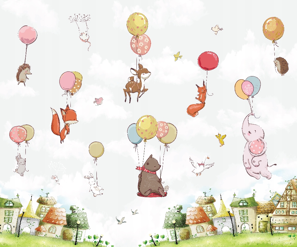 Fototapeta Zvířátka s balónky mezi mraky 300 x 250 cm, flizelina 230 g
