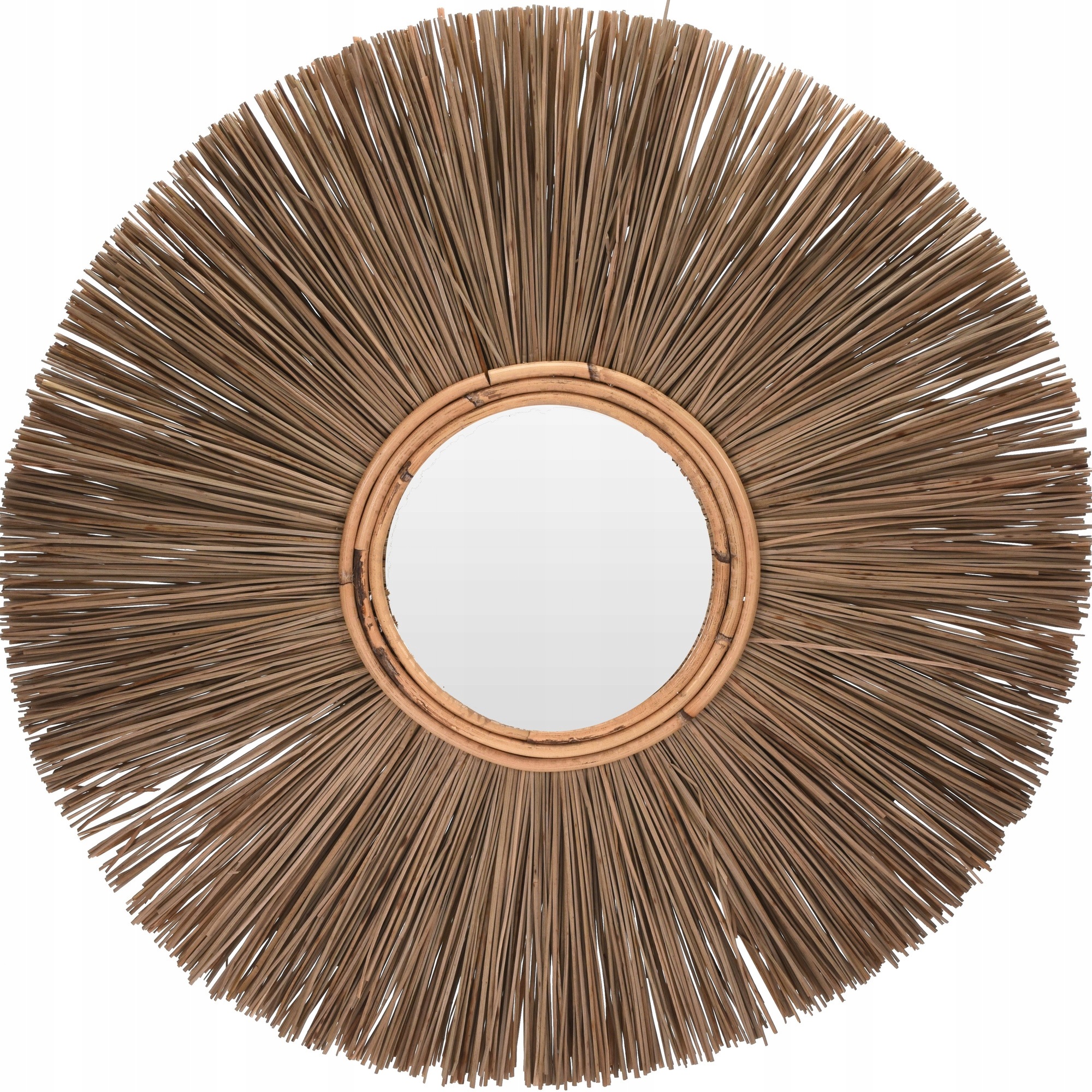 Zrcadlo Nástěnné Kulaté Boho Zářivý Rám Proutí Hnědé Ø66 CM