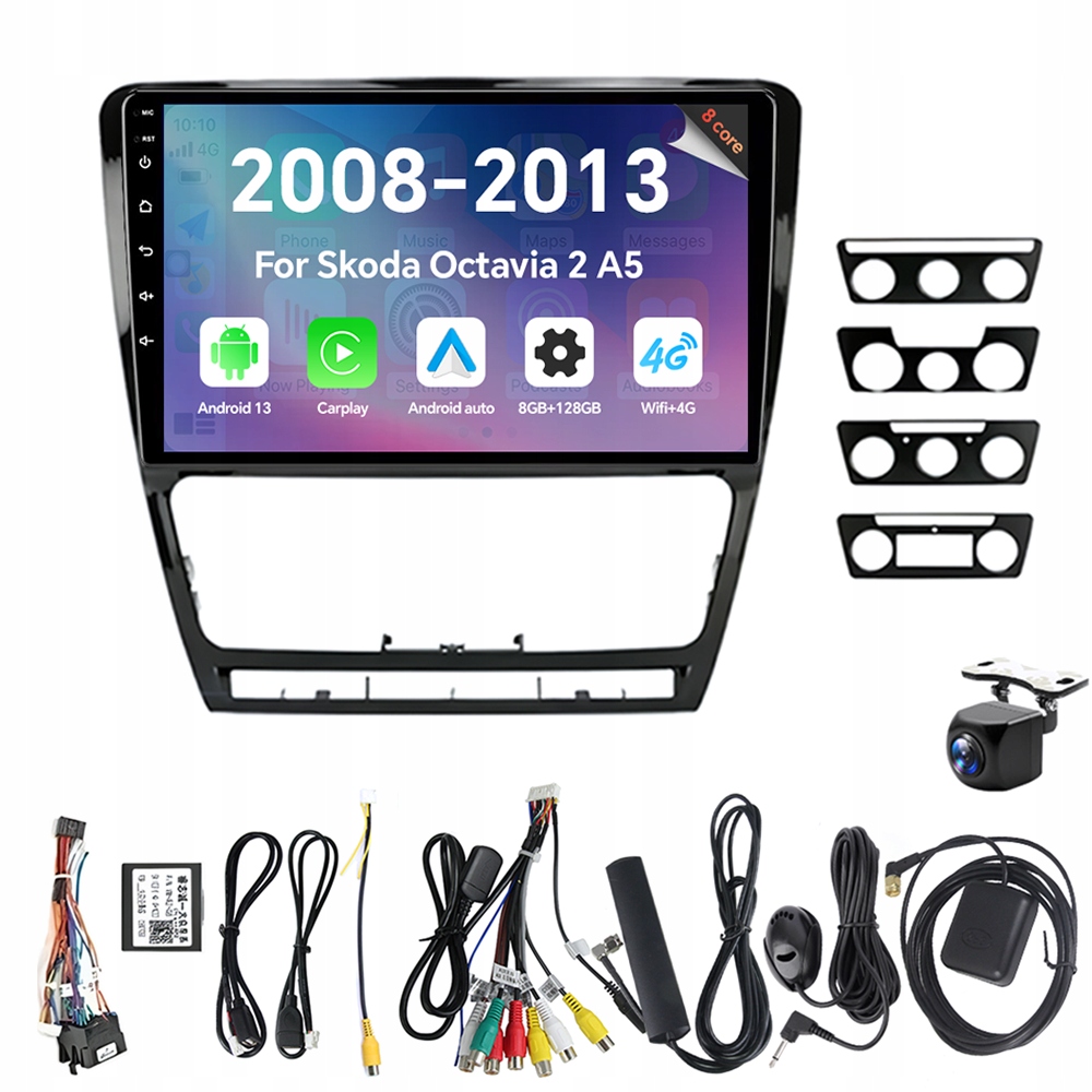 Autorádio Eunavi 2Din s Androidom 13 pre Škoda Octavia 2 A5 2008-2013 8G 128G