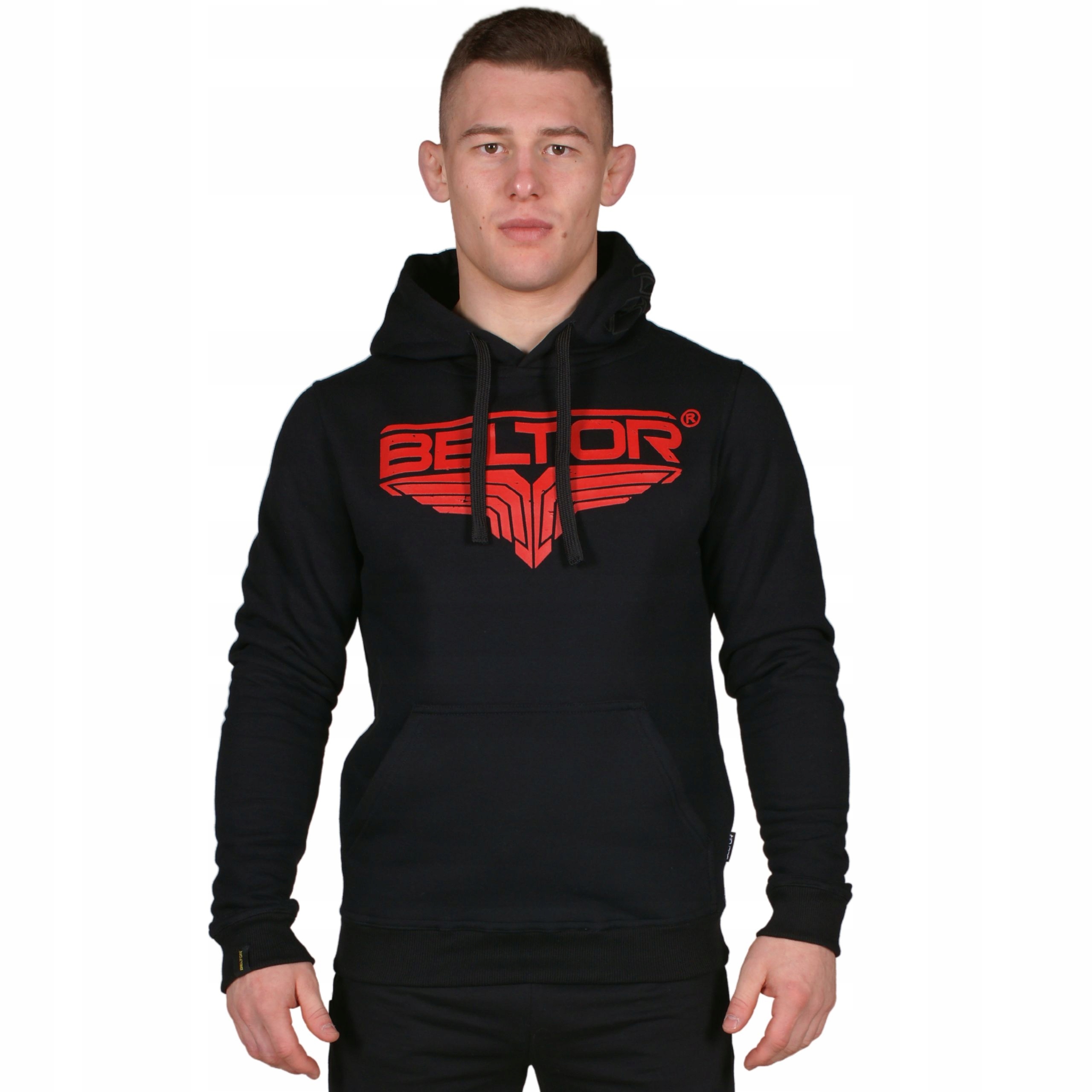 Beltor Bluza Męska Z Kapturem Red Logo Hoodie Kieszenie Bawełniana S