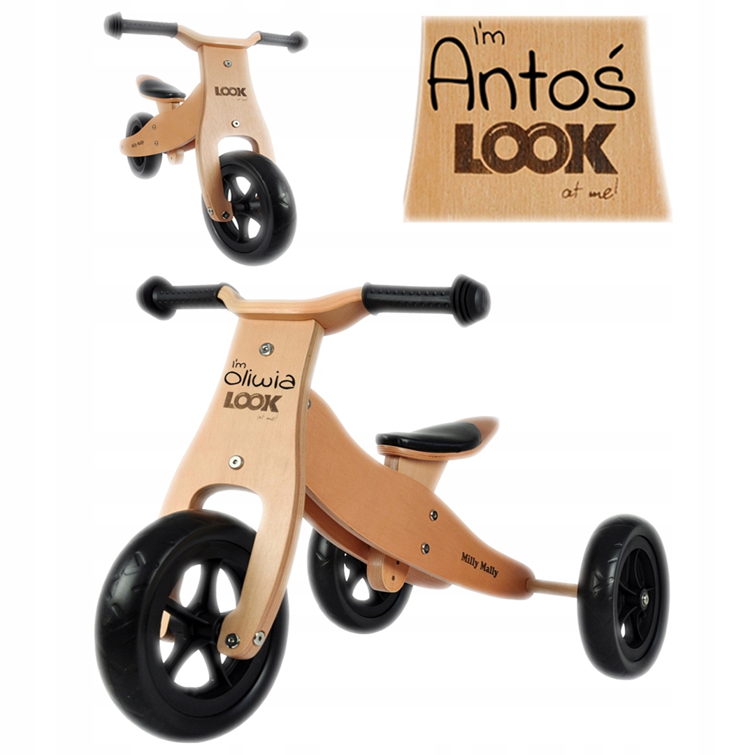 Rowerek drewniany Biegowy Trójkołowy 2w1 na 2 latka +Imię dziecka