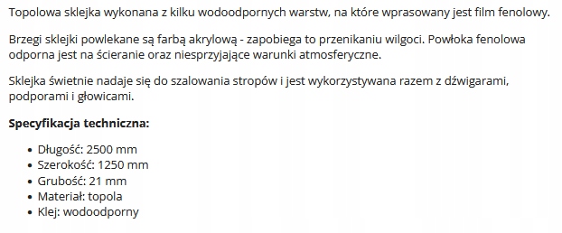 SKLEJKA SZALUNKOWA TOPOLA 21mm Kod producenta SKLEJKA