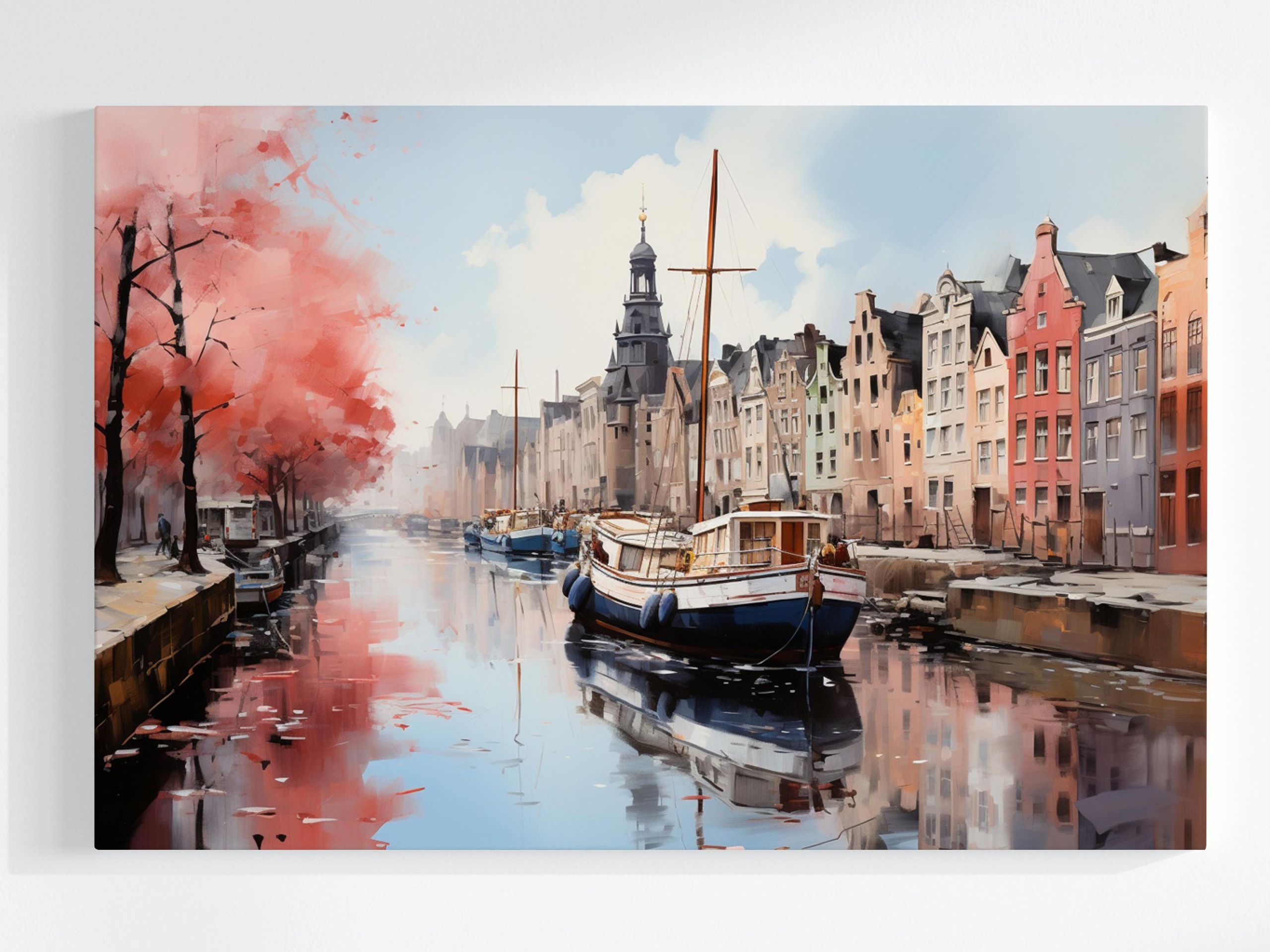 Obraz Na Plátně Canvas Město Nizozemsko Kamení Kanál Lodě Pohled 120x80