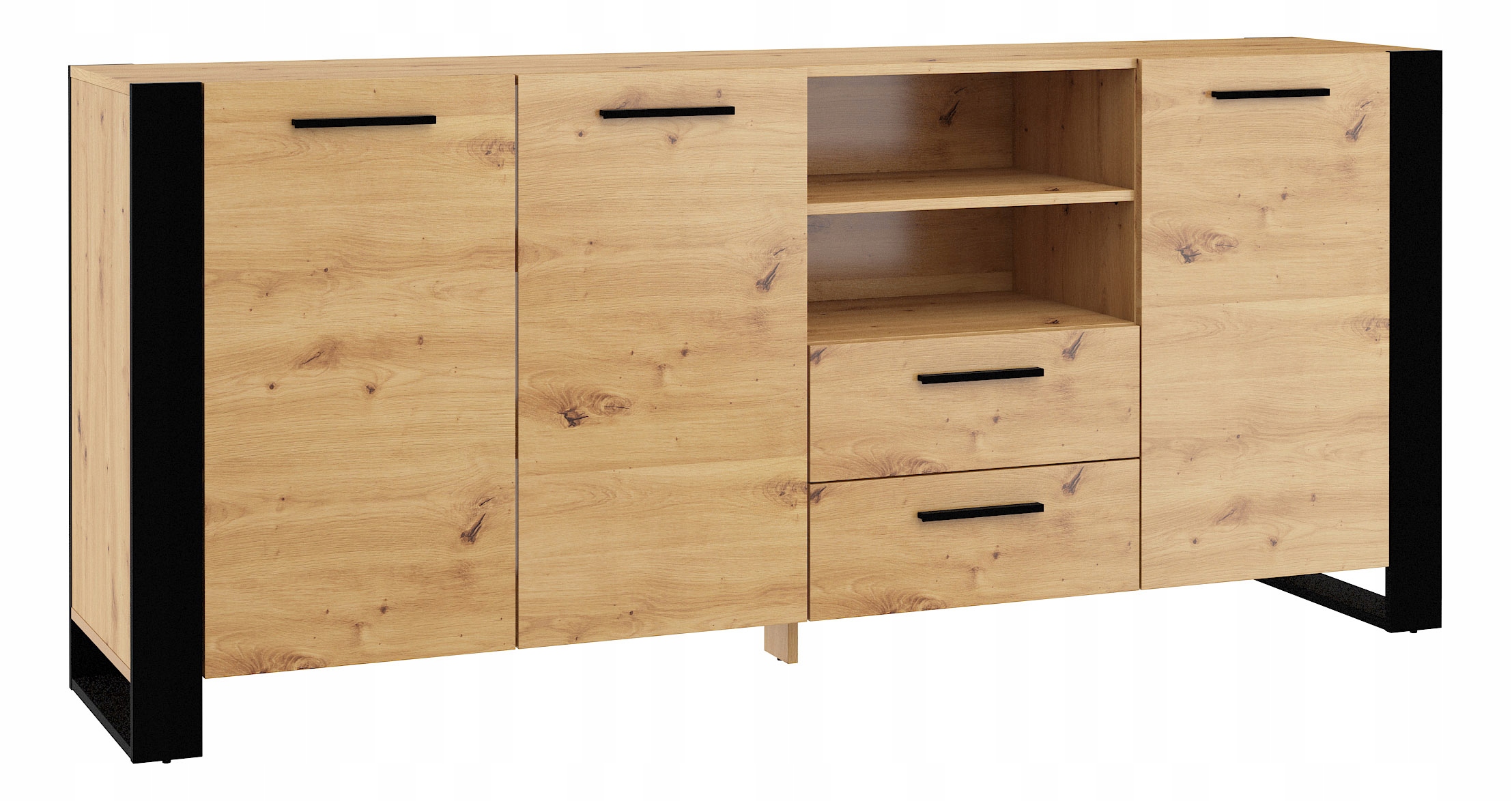 Komoda Nuka D 197 cm dub artisan černá stojící