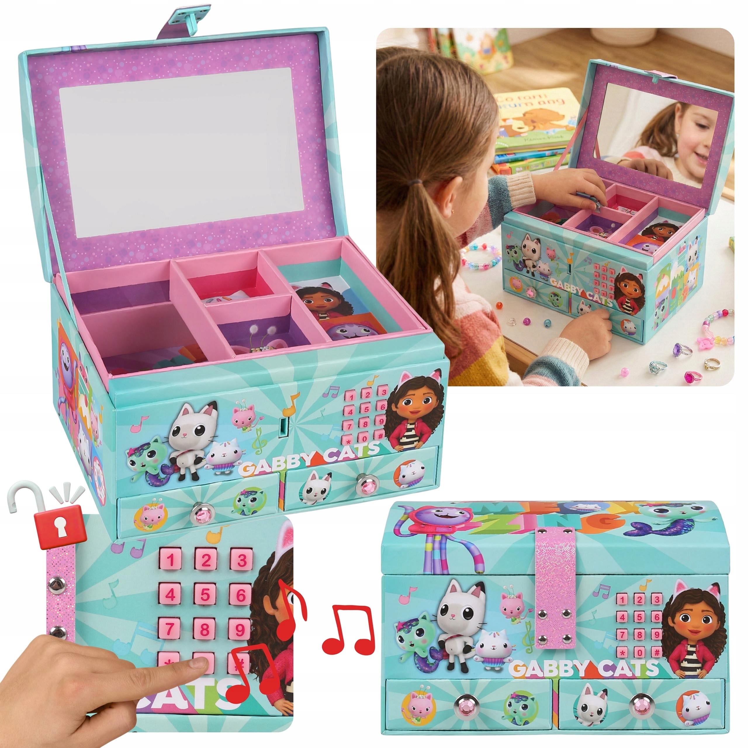 Gábinin Kouzelný Domek Šperkovnice na bižuterii se zrcátkem Uzavíratelná krabička Na Kód