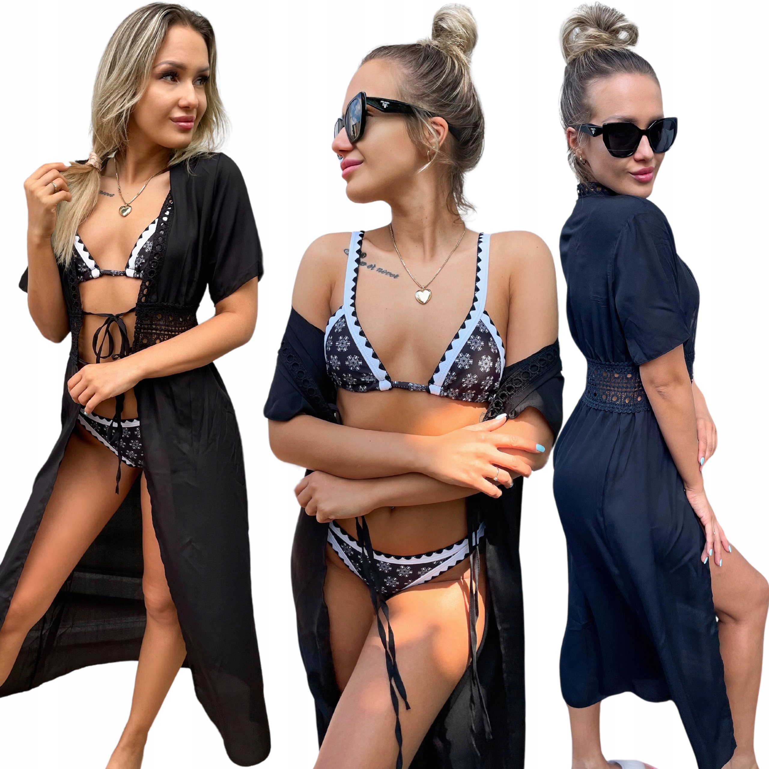 Dvoudílný komplet Plavky Vyztužené Bikiny Tunika Boho S Černá