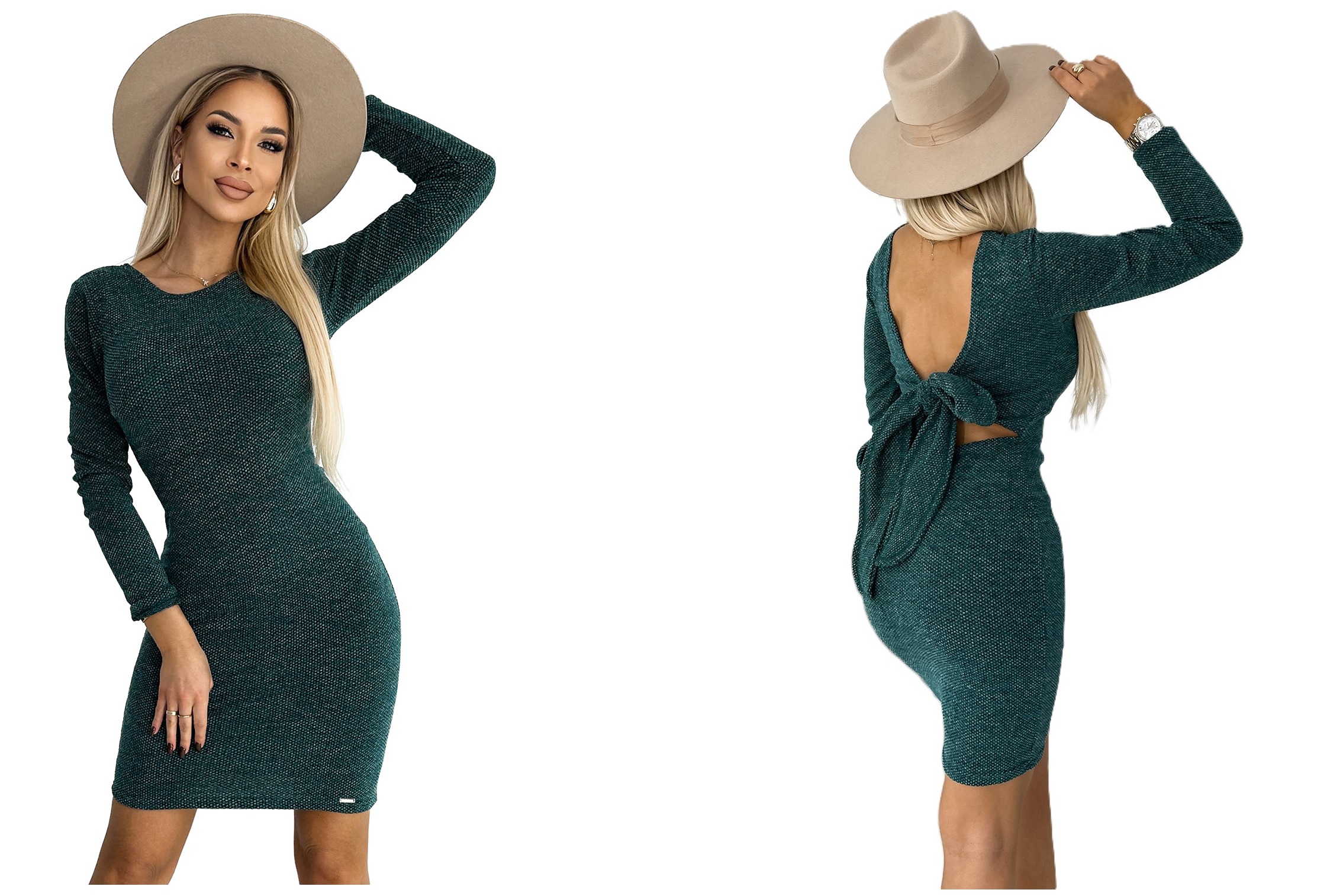 Svetrové Šaty S Odhalenými Zády A Zavazovací Mašličkou, Zelená Barva Xs