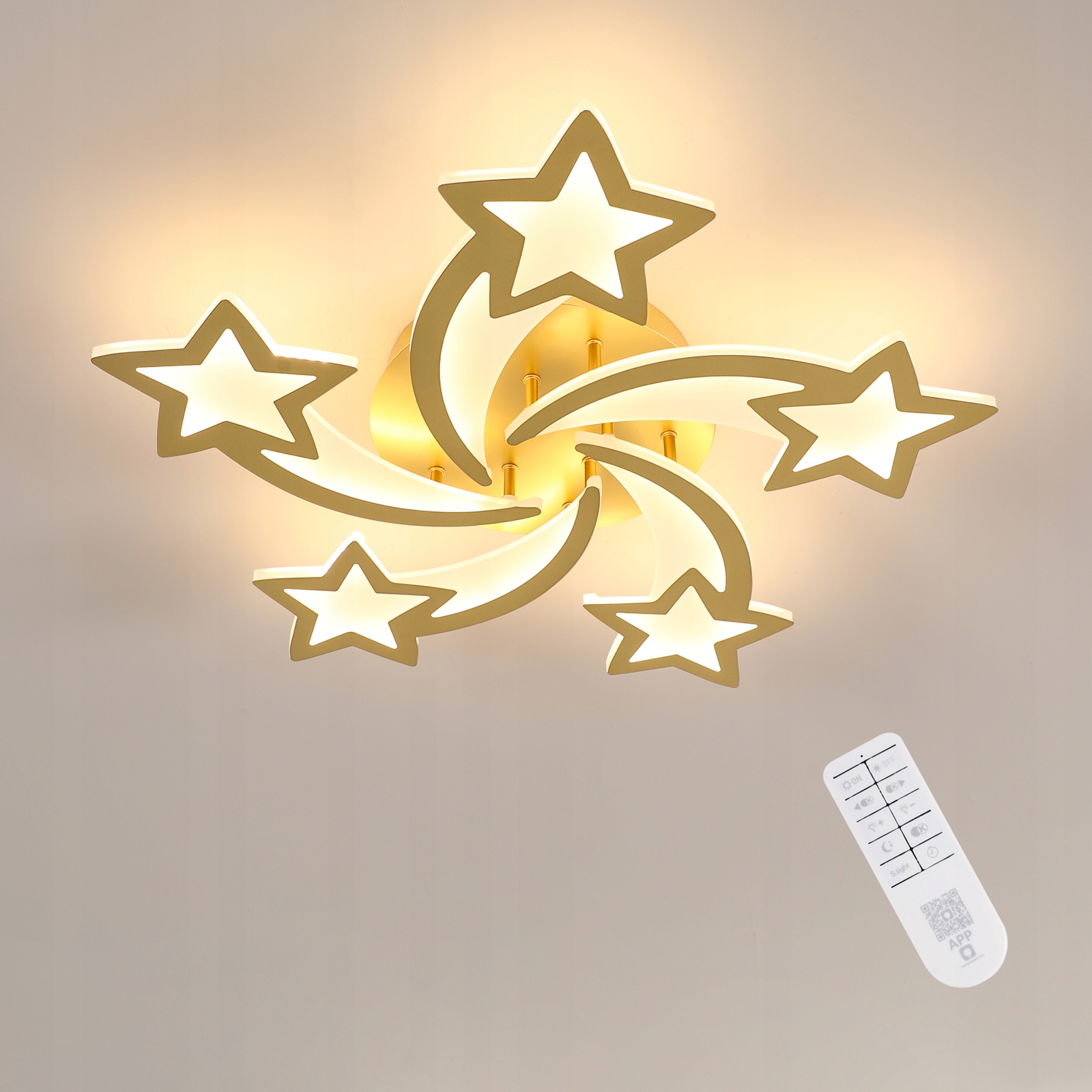 Ściemnialna Lampa Sufitowa Led Zyrandol Złota Nowoczesna Salonu+pilot 36W