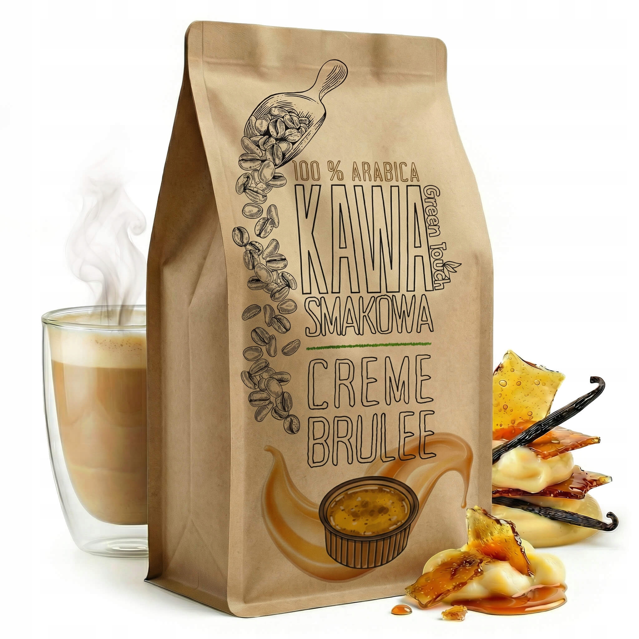 Levně Káva Zrnková příchuť Creme Brulee dezertní smetanová 1 kg Green Touch