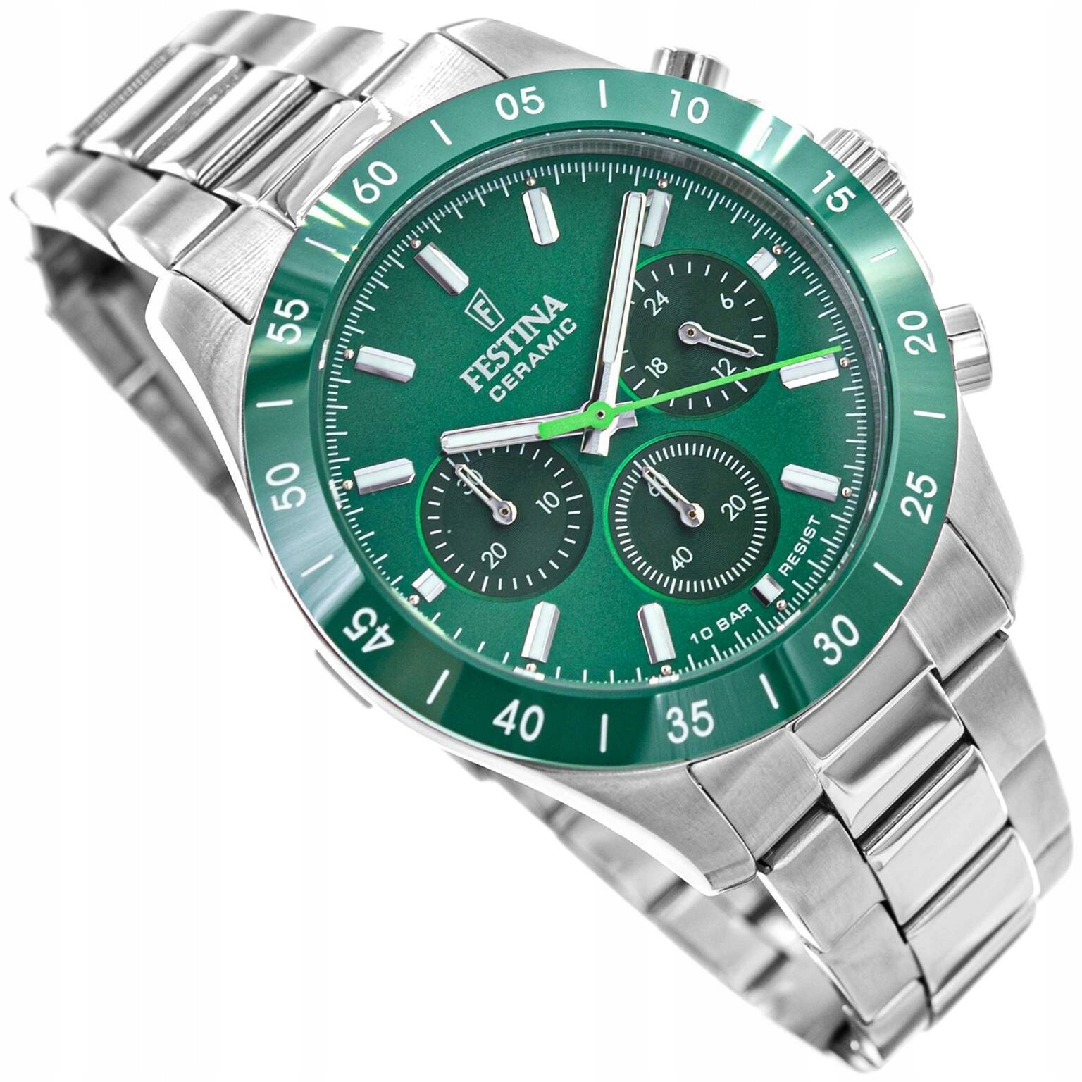 Dámské Hodinky Festina F20693/5 Keramické Stříbrné S Chronografem Na Ocelovém Náramku