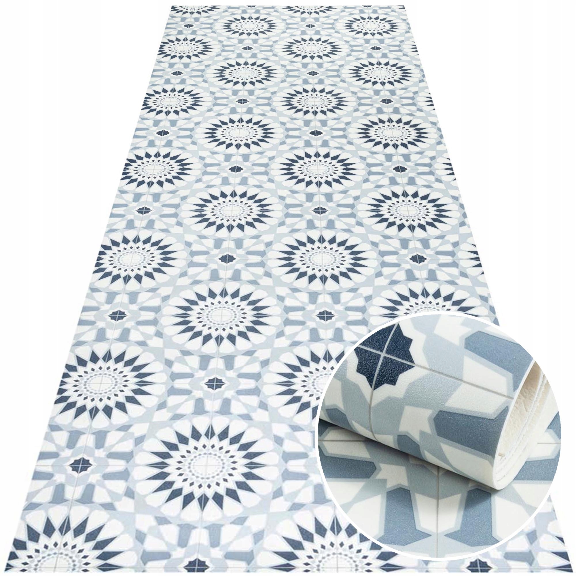 

Winylowy dywan mata Pcv 67x200 cm Rozeta Granatowa