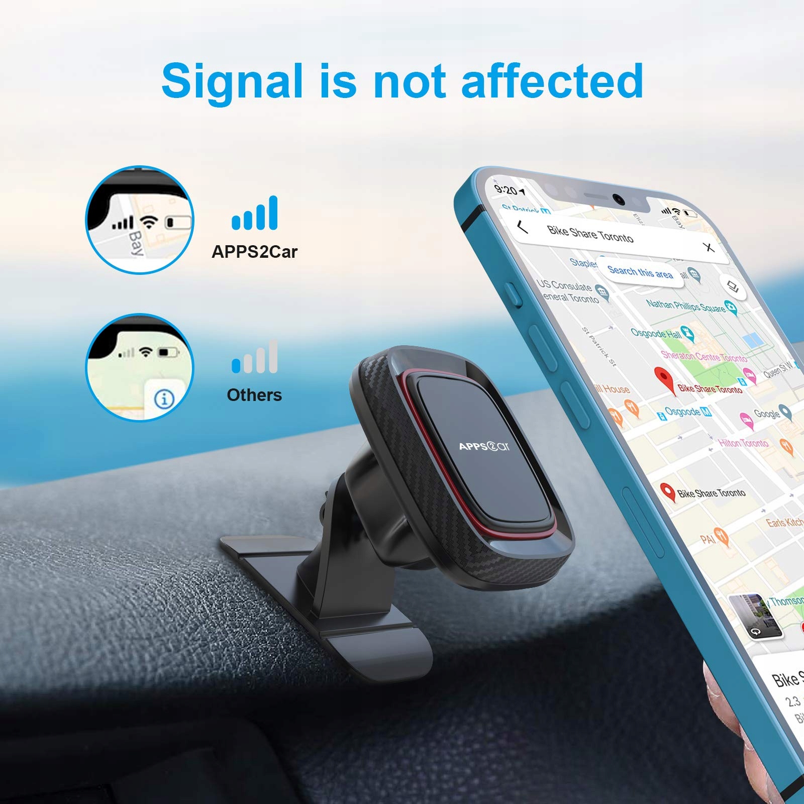 APPS2CAR Magnetyczny Uchwyt Samochodowy 360 Stopni Do iPhone Android — miniatura 4