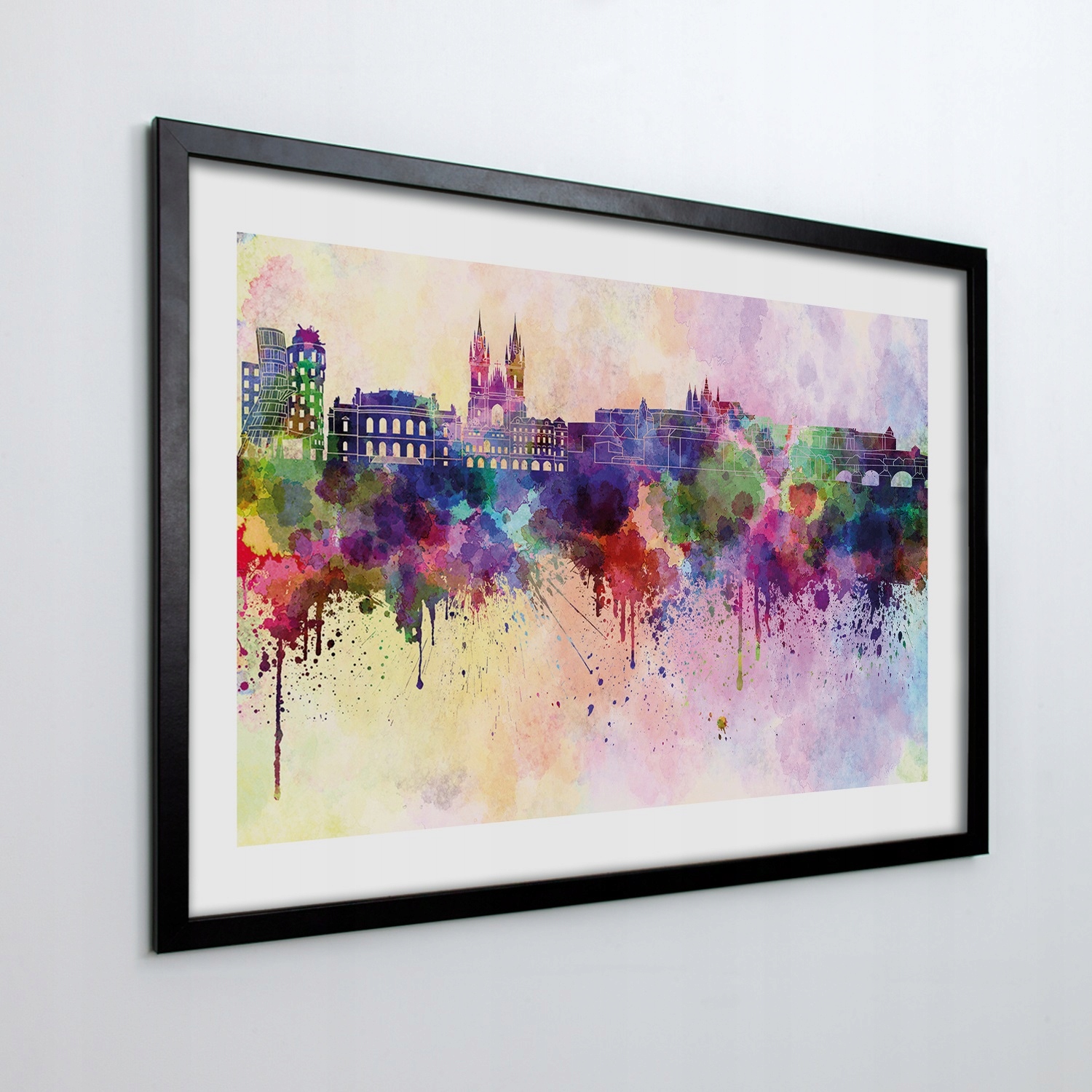 Fotoobraz v ráme na stenu Praha akvarel 70x50