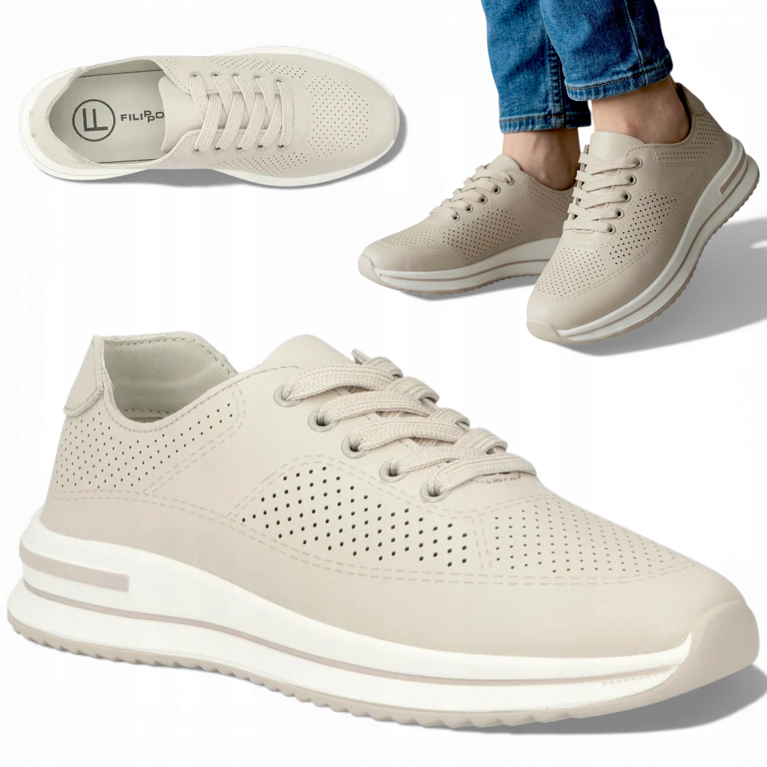 38 Filippo Sportovní obuv z přírodní kůže, ažurové, šněrovací, letní, lehká