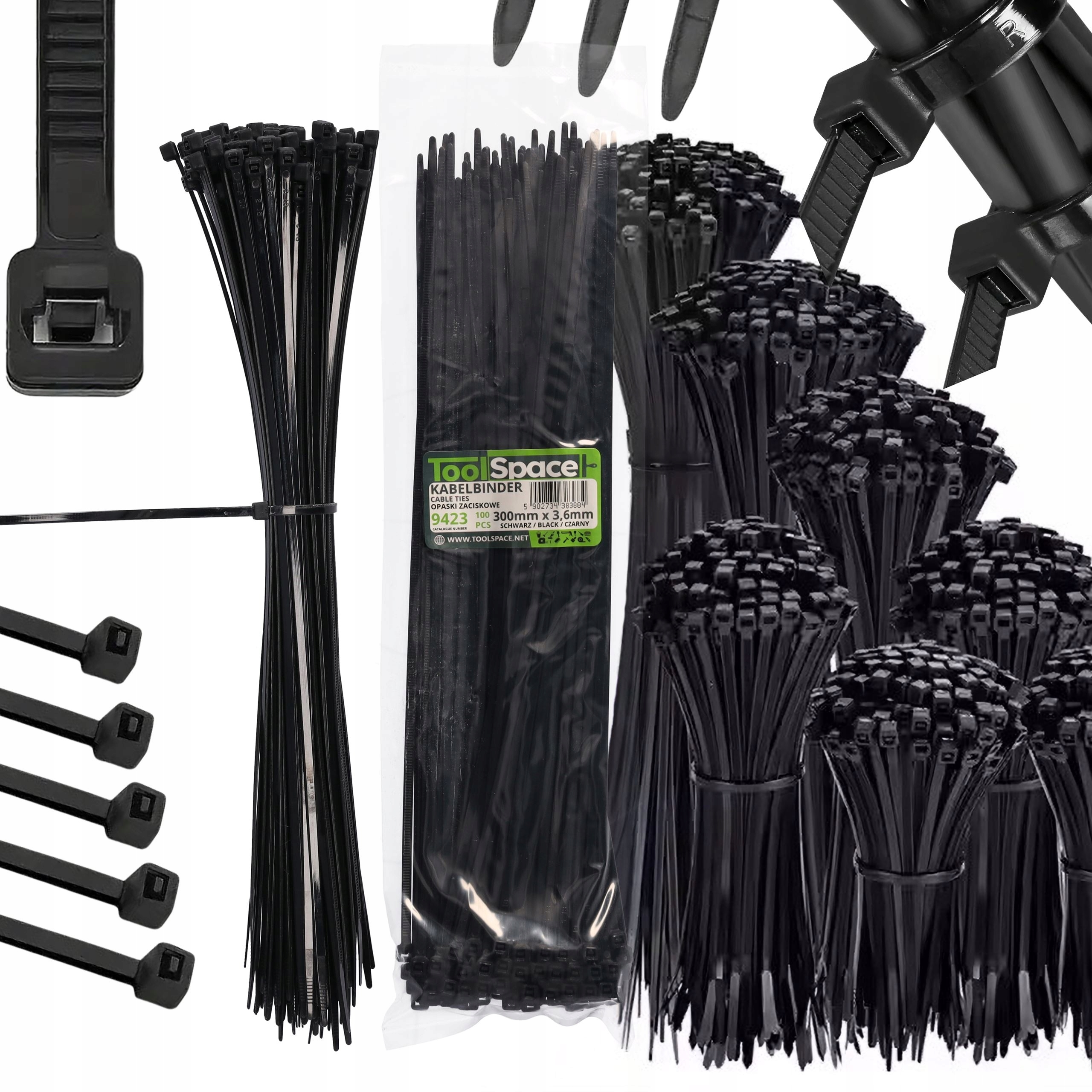 Opaski Zaciskowe Kablowe Montażowe Kabli Opaska samochodowa Czarna 300x3,6