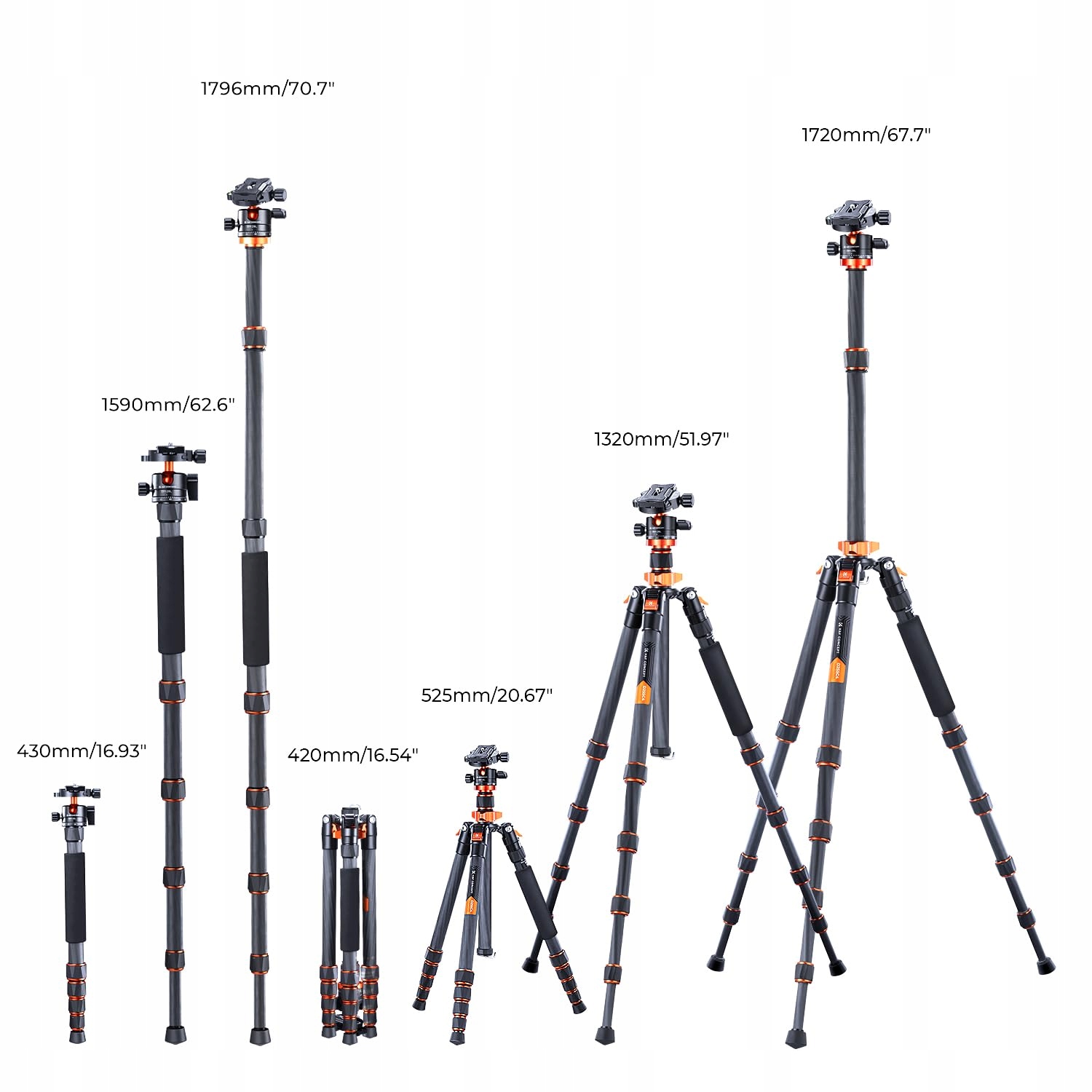 K&F CONCEPT 172cm Lekki Statyw Węglowy z Monopodem do Aparatów — miniatura 7