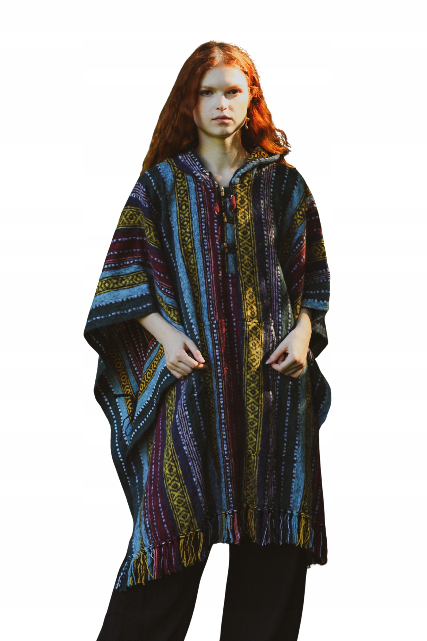 Teplé Etno Poncho pláštěnka Pončo s kapucí z Nepálu etno hippie boho
