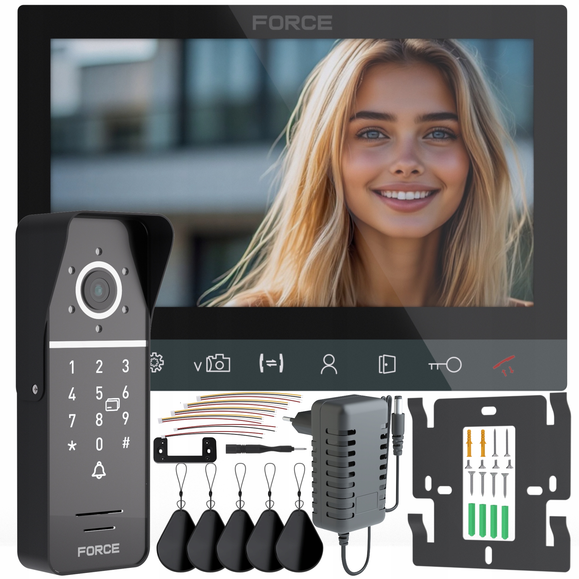 Wideodomofon Force Ingo 7" Czarny Full Hd Czytnik Breloki Brama Furtka