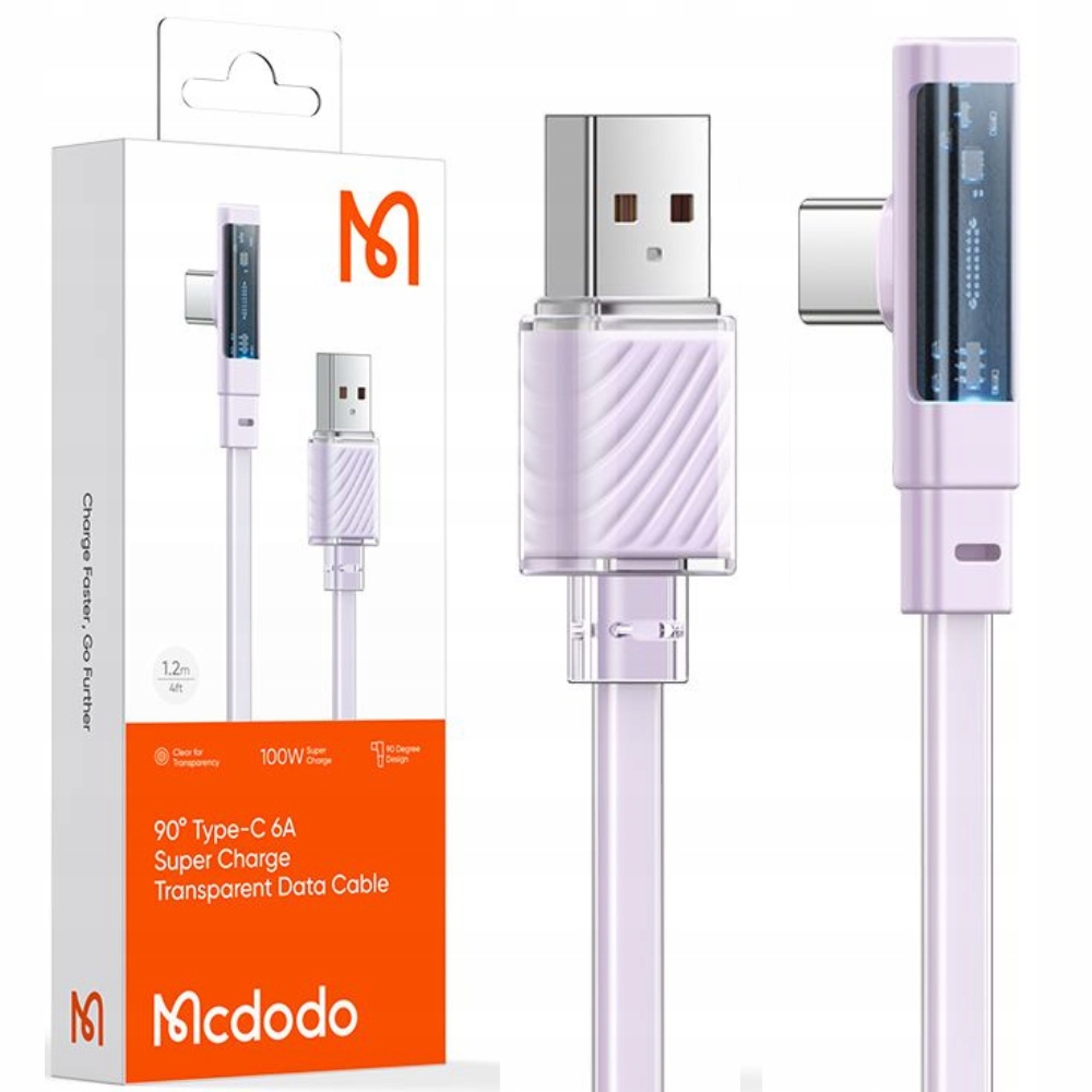Mcdodo Kabel Usb-c Kątowy 2m 100W, Szybkie Ładowanie fioletowy