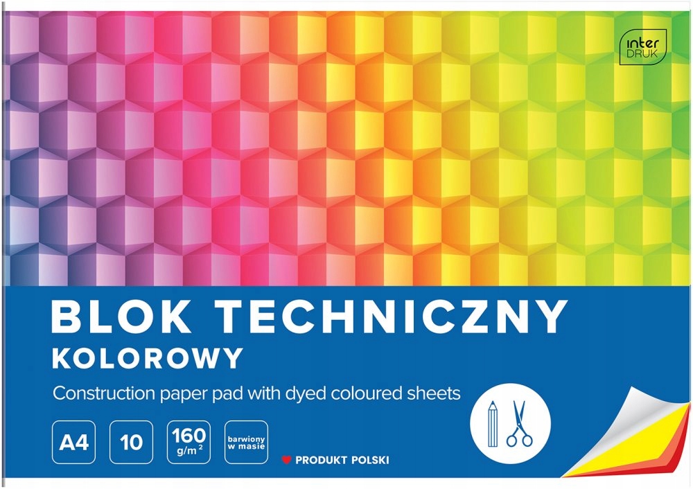Blok techniczny Interdruk A4 10 kartek kolorowy x6 Marka Interdruk