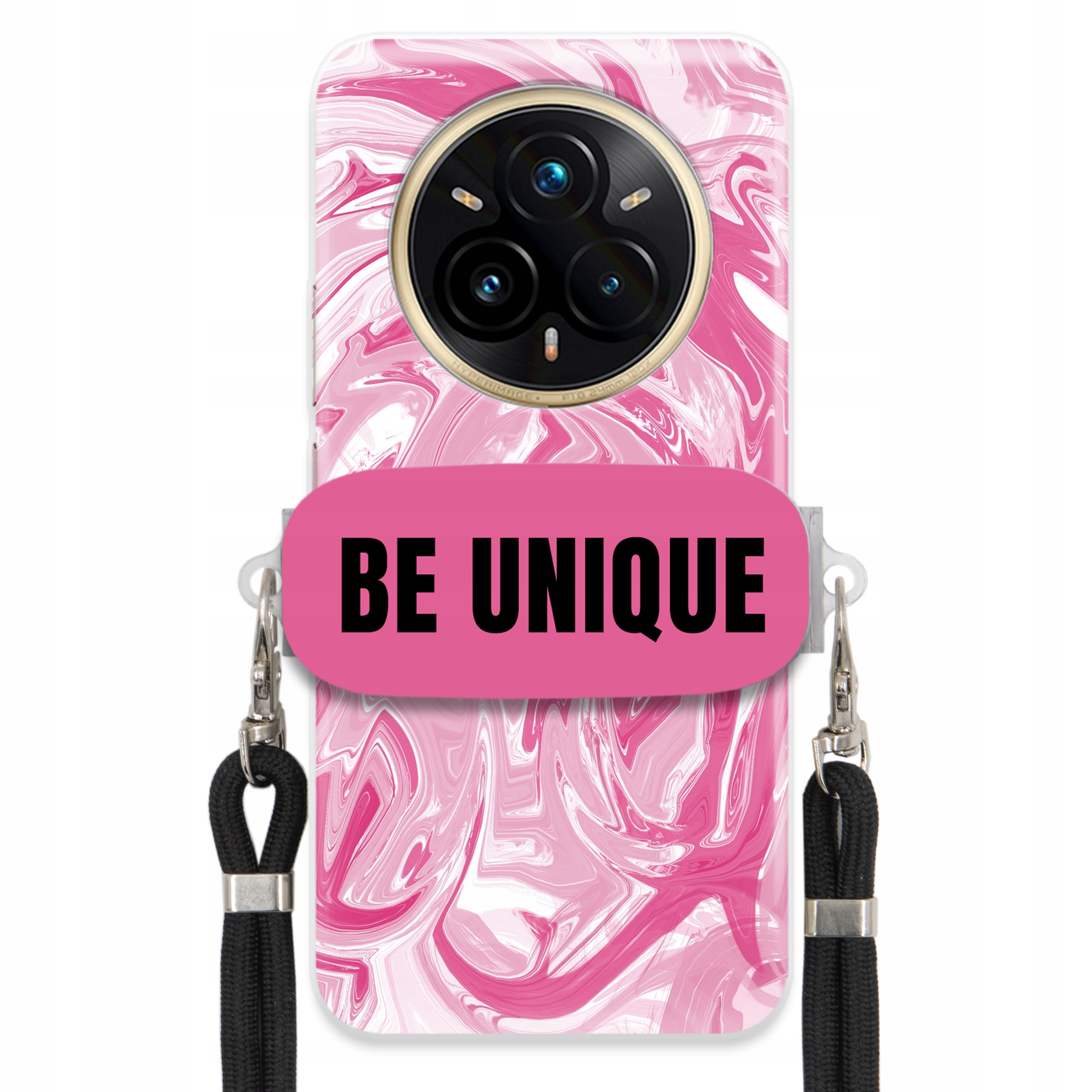 Puzdro pre Realme 14 Pro Plus 5G Case Úchyt Šnúrka Čierna Ružová Mramor Unique