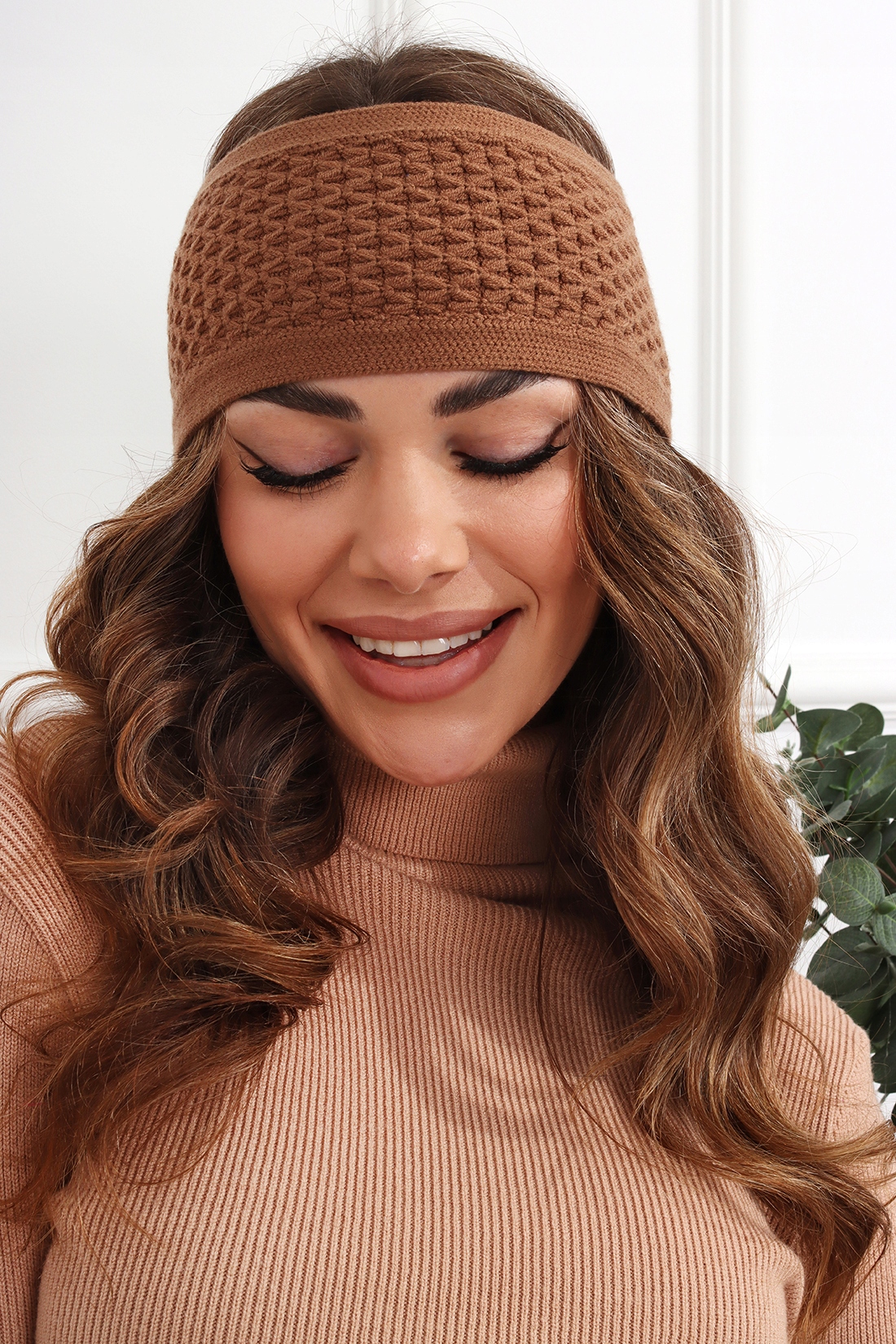 OPASKA DAMSKA NA GŁOWĘ USZY NAUSZNIKI TURBAN CZAPKA CIEPŁA SZEROKA BRĄZOWA Marka bez marki