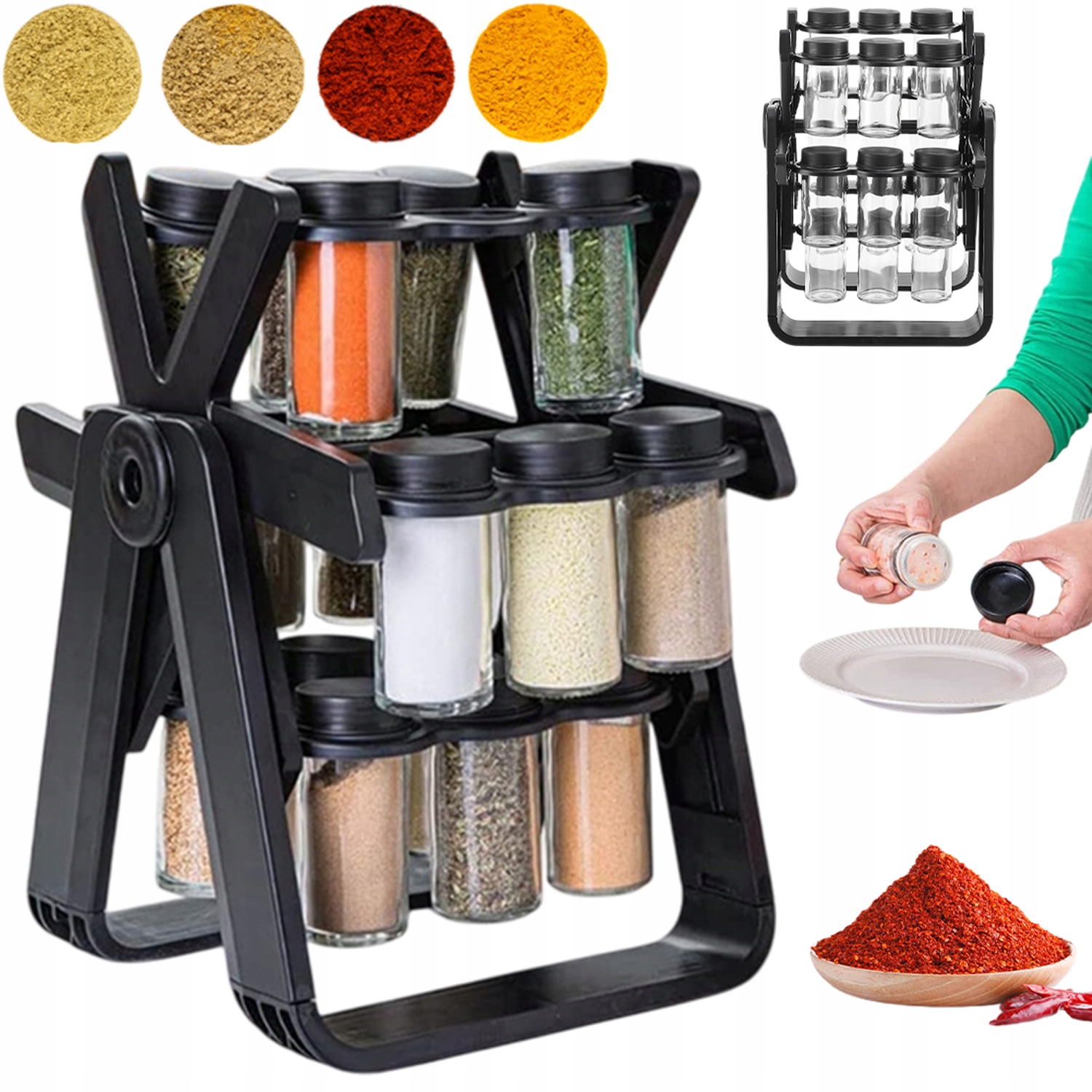 Nádoby Na Koření Otočný Stojan Na Kořenky Plastový 18 Sklenic