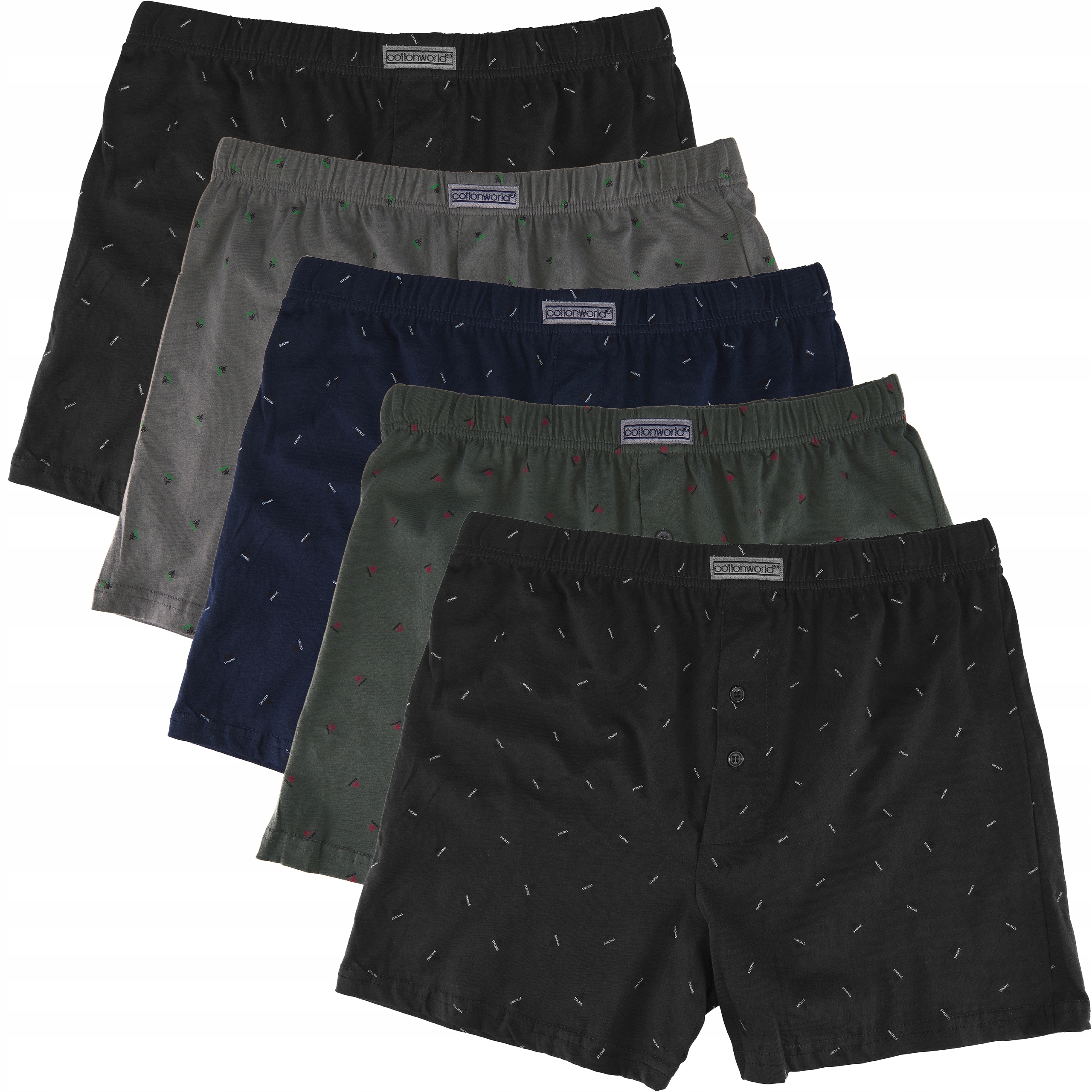 5x Bokserki Cotton World Luźne 100% Bawełna 4XL z guzikami przewiewne