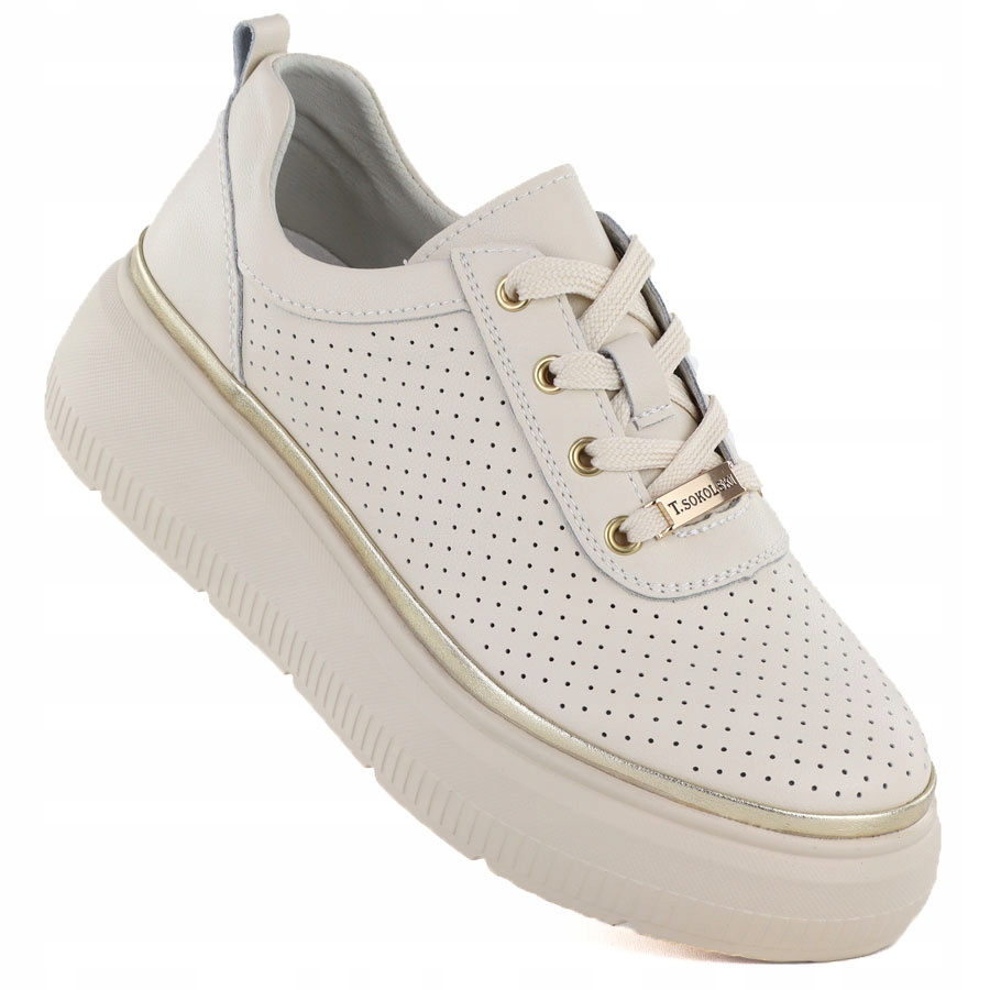 Kožené polobotky na platformě ažurové béžové T.Sokolski W26-844 37