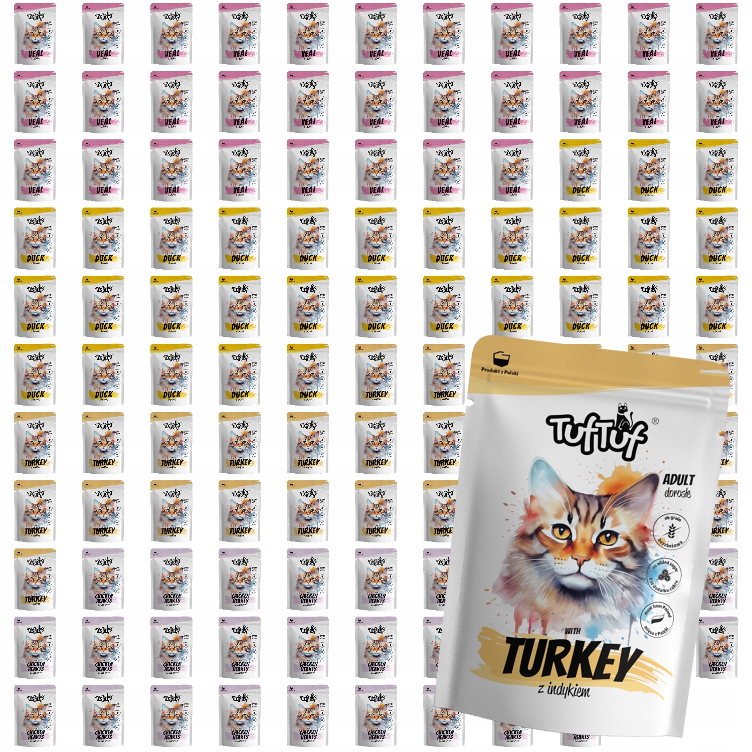 Levně Mokré Krmivo Pro Kočky TufTuf Kapsička mletý MIX Chutí Set 120x100g