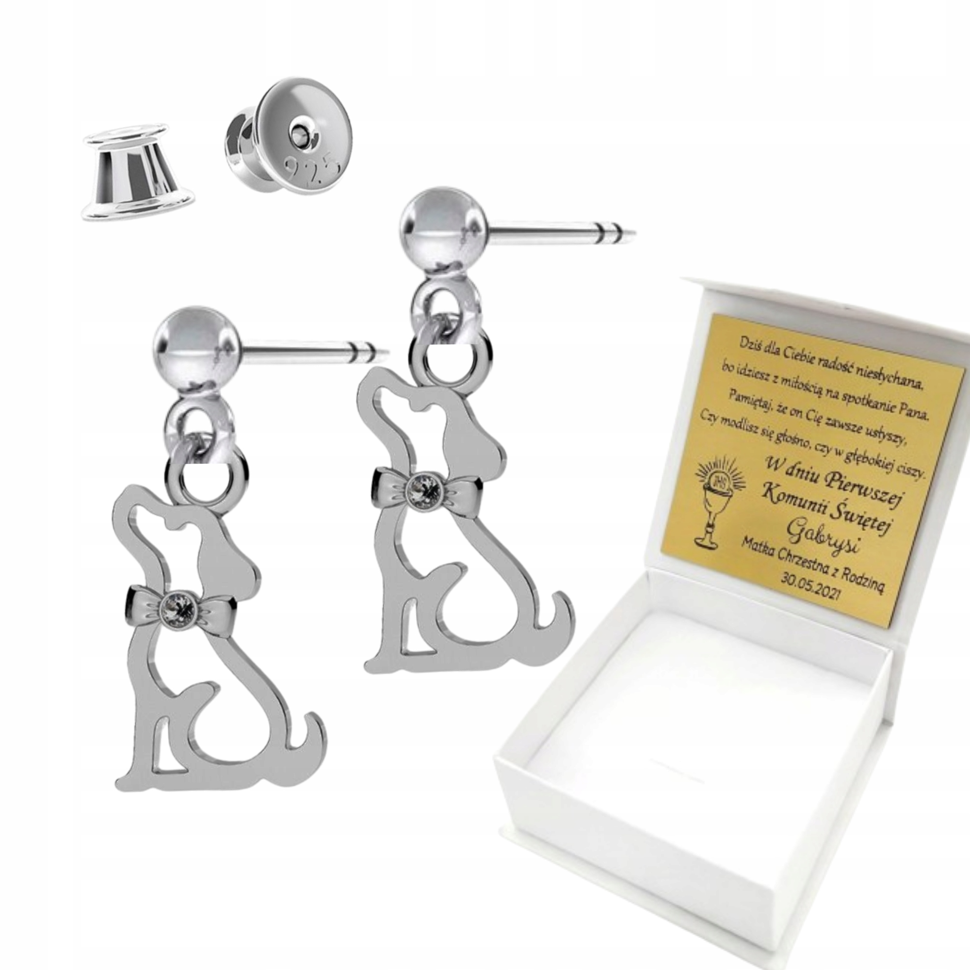 Stříbrné Náušnice pro Dívku Pes Pejsek Náušnice Svaté Přijímání dárek 925