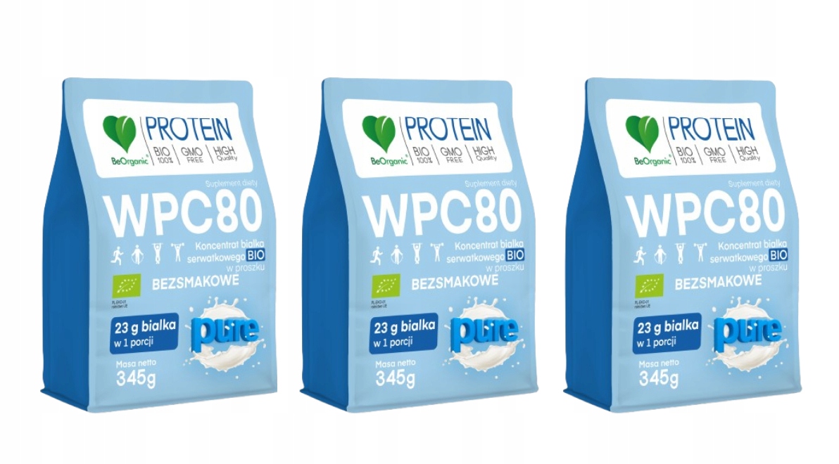 BeOrganic Wpc 3 x 80 Bio protein v prášku bez příchuti Fitness Bcaa Svaly