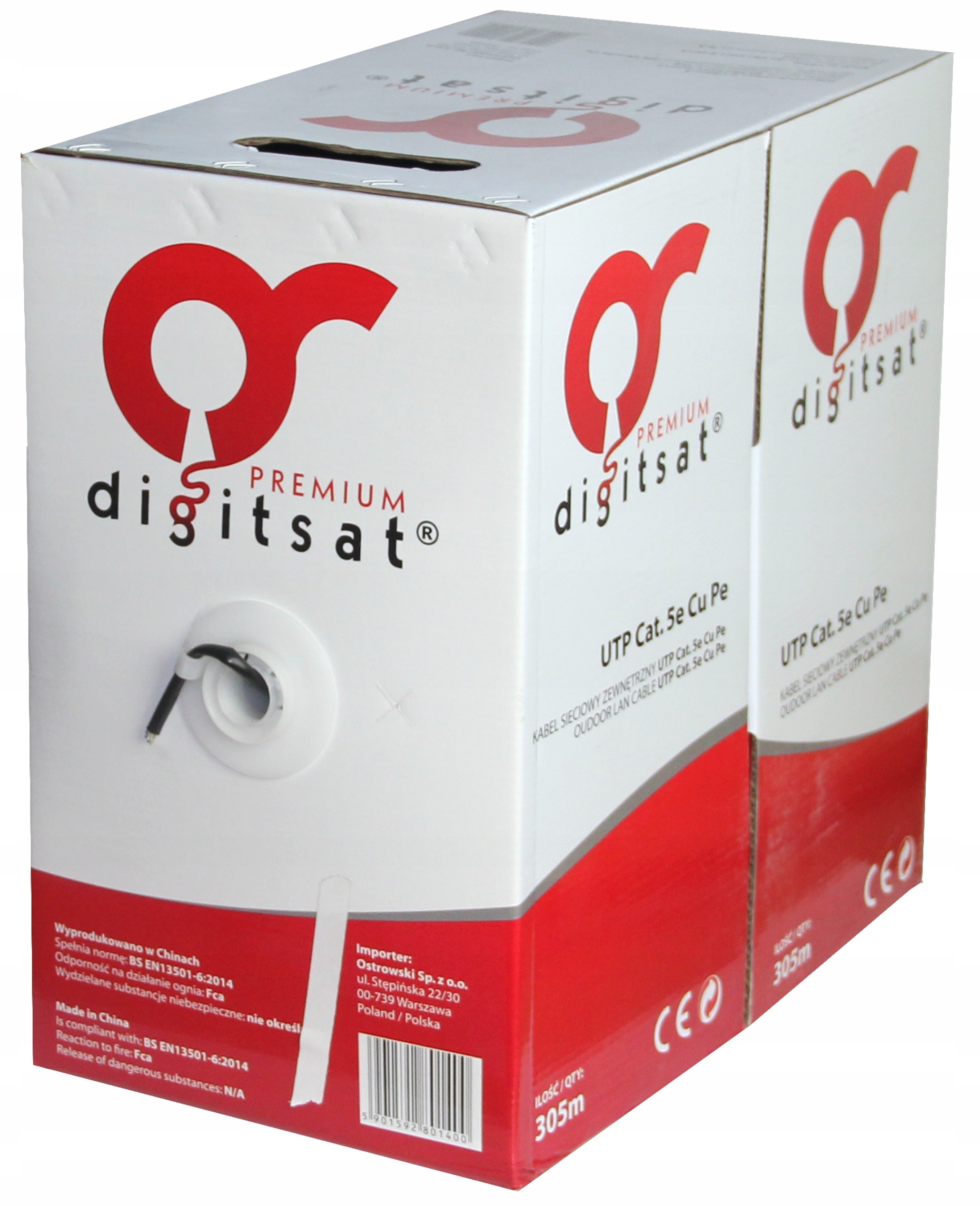 Przewód U/utp kat. 5e Digitsat skrętka zewnętrzna czarna sucha Box 305m