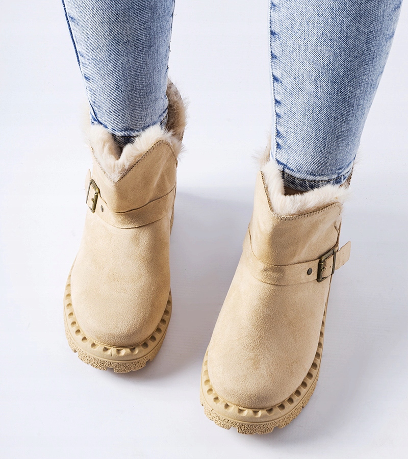 Beżowe ocieplane śniegowce z wycięciem 27041 rozmiar 38 Płeć kobieta