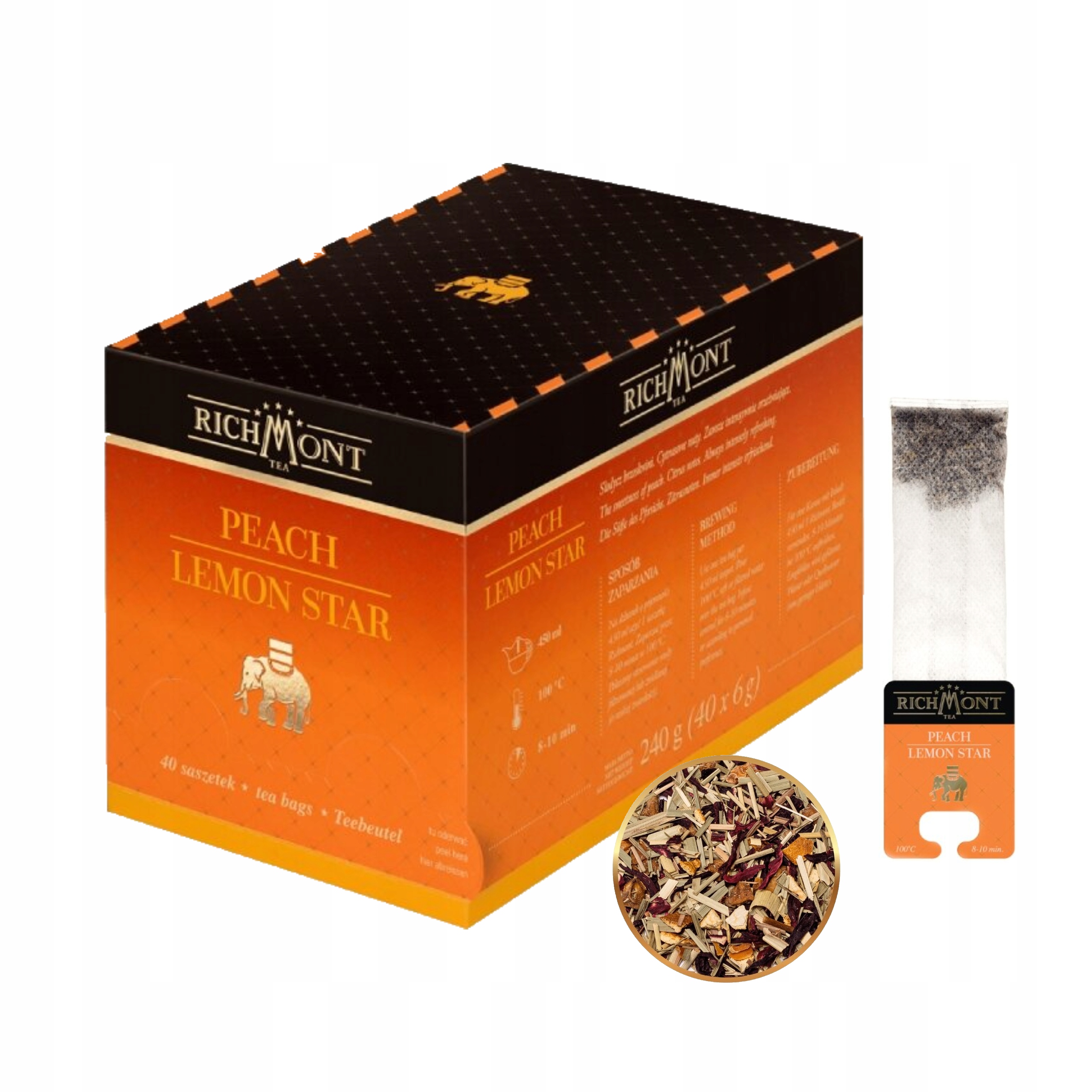 Herbata owocowa Richmont Peach Lemon Star brzoskwinia trawa cytrynowa 40x6g