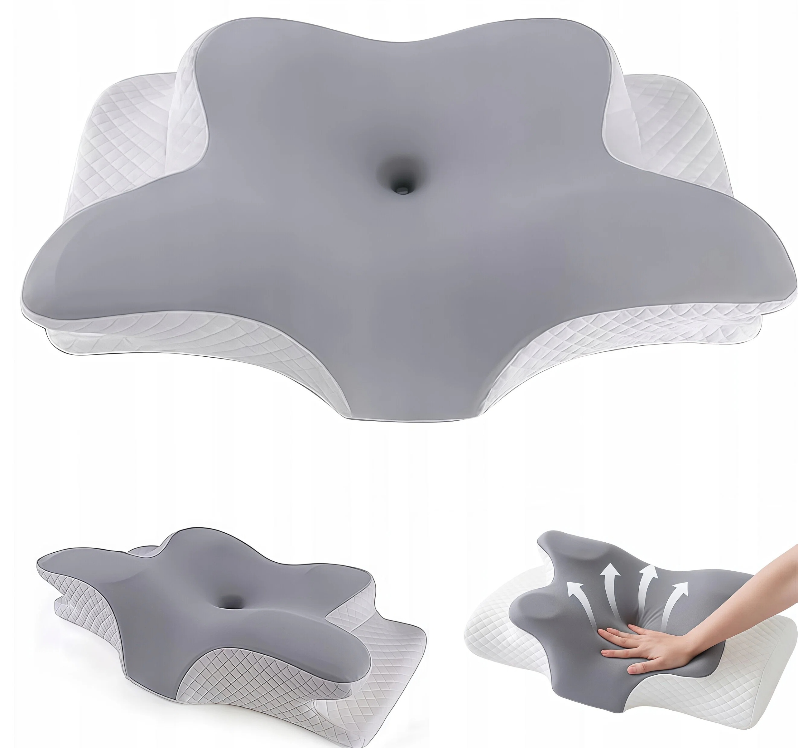 Poduszka Pod Kark Ergonomiczna Memory Foam Szary 62x41x13CM