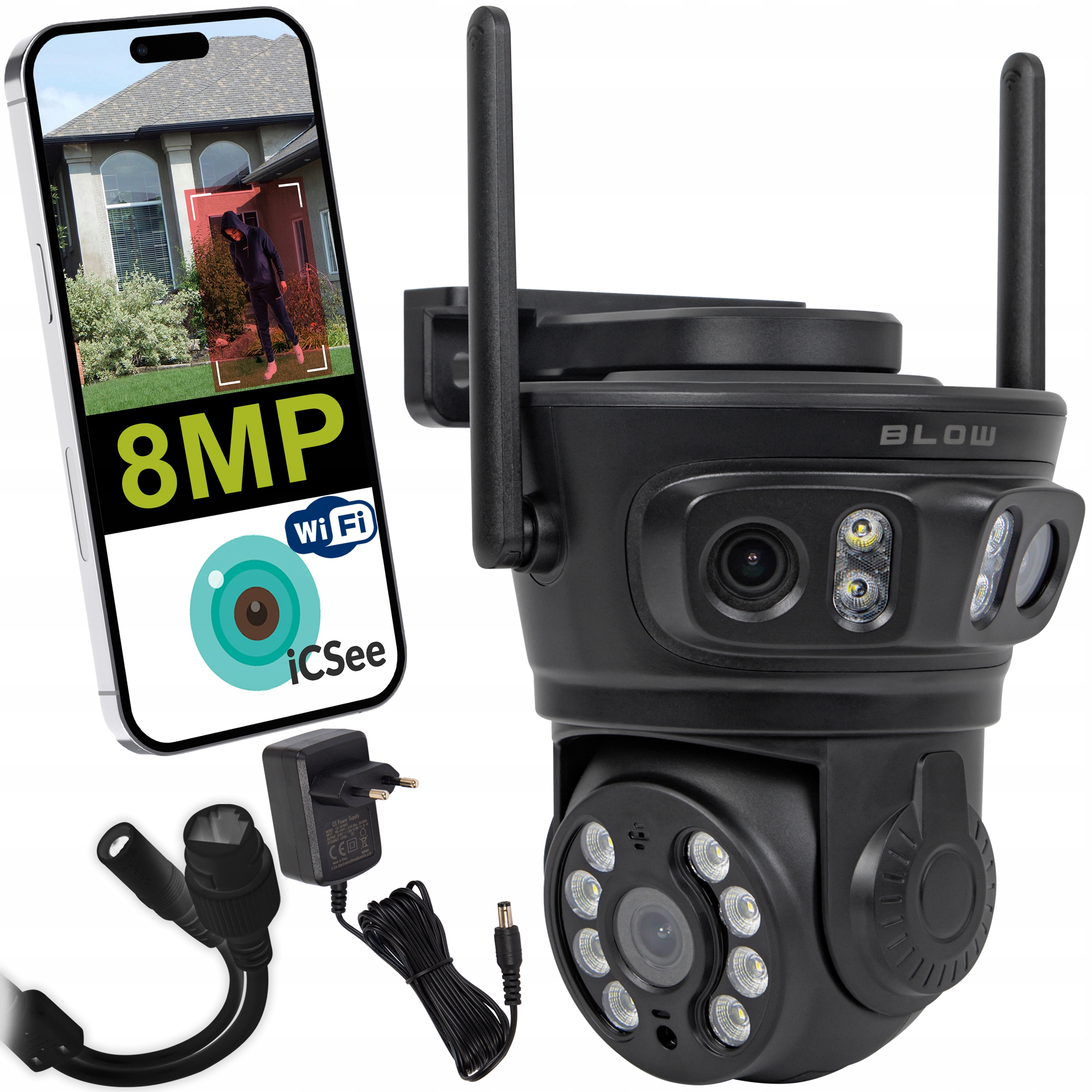 KAMERA WIFI IP BLOW I-338 8MP 3 OBIEKTYWY OBROTOWA ZEWNĘTRZNA DETEKCJA ZOOM