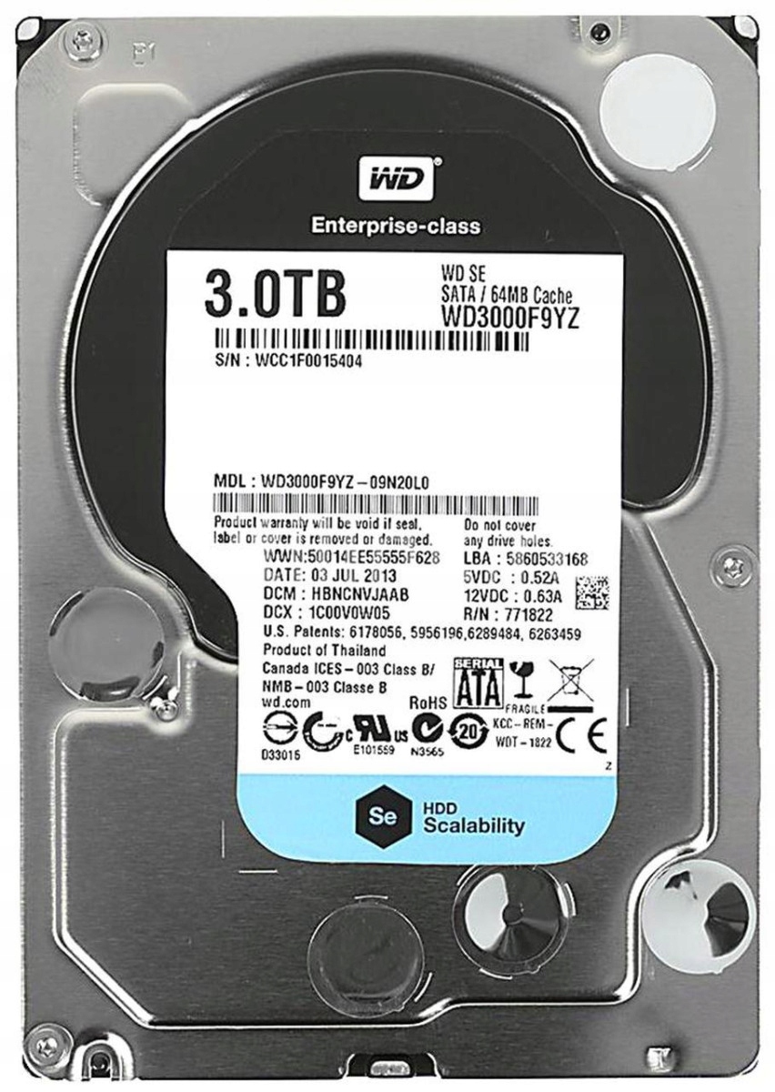 

Wd Se 3TB 7.2K 64MB Sata III 3.5'' WD3000F9YZ