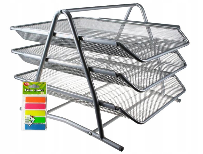 Organizer z szufladami półka na dokumenty metal Net 3A srebrna + gratis