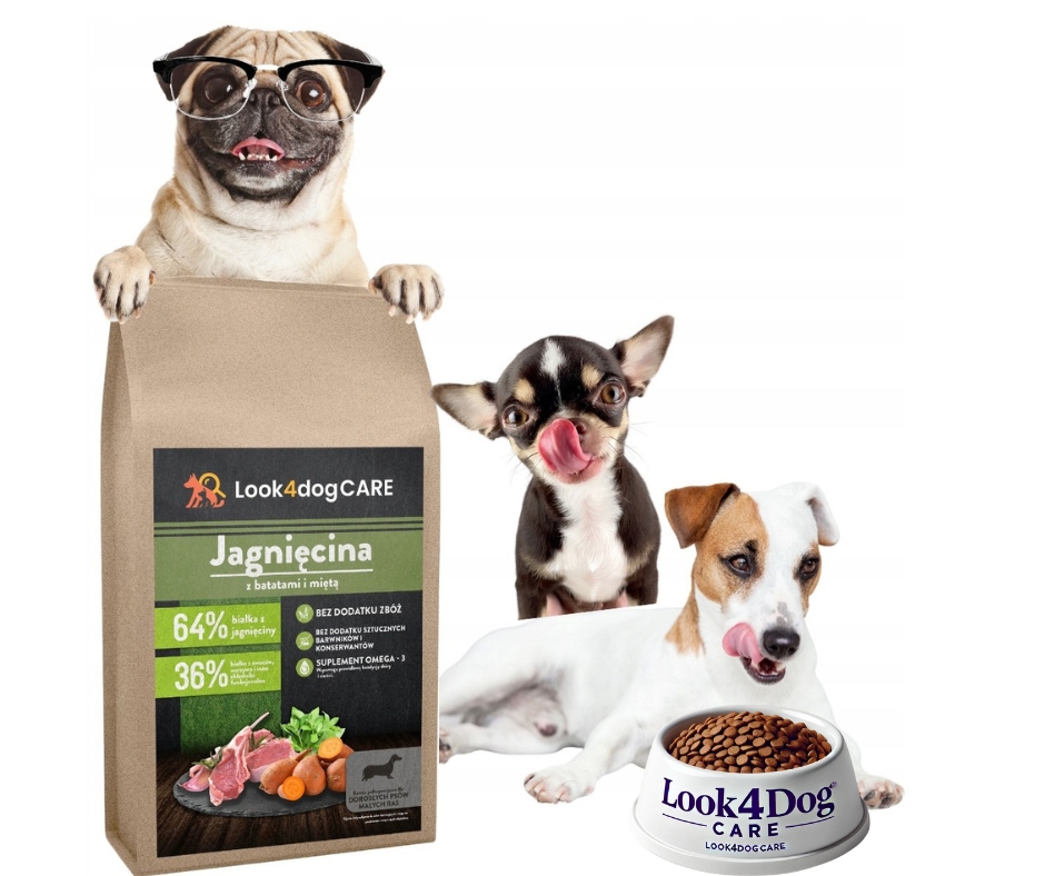 Levně Suché krmivo Look4dog Care Jehněčí maso 50% bez obilovin a drůbeže malé plemeno 2kg