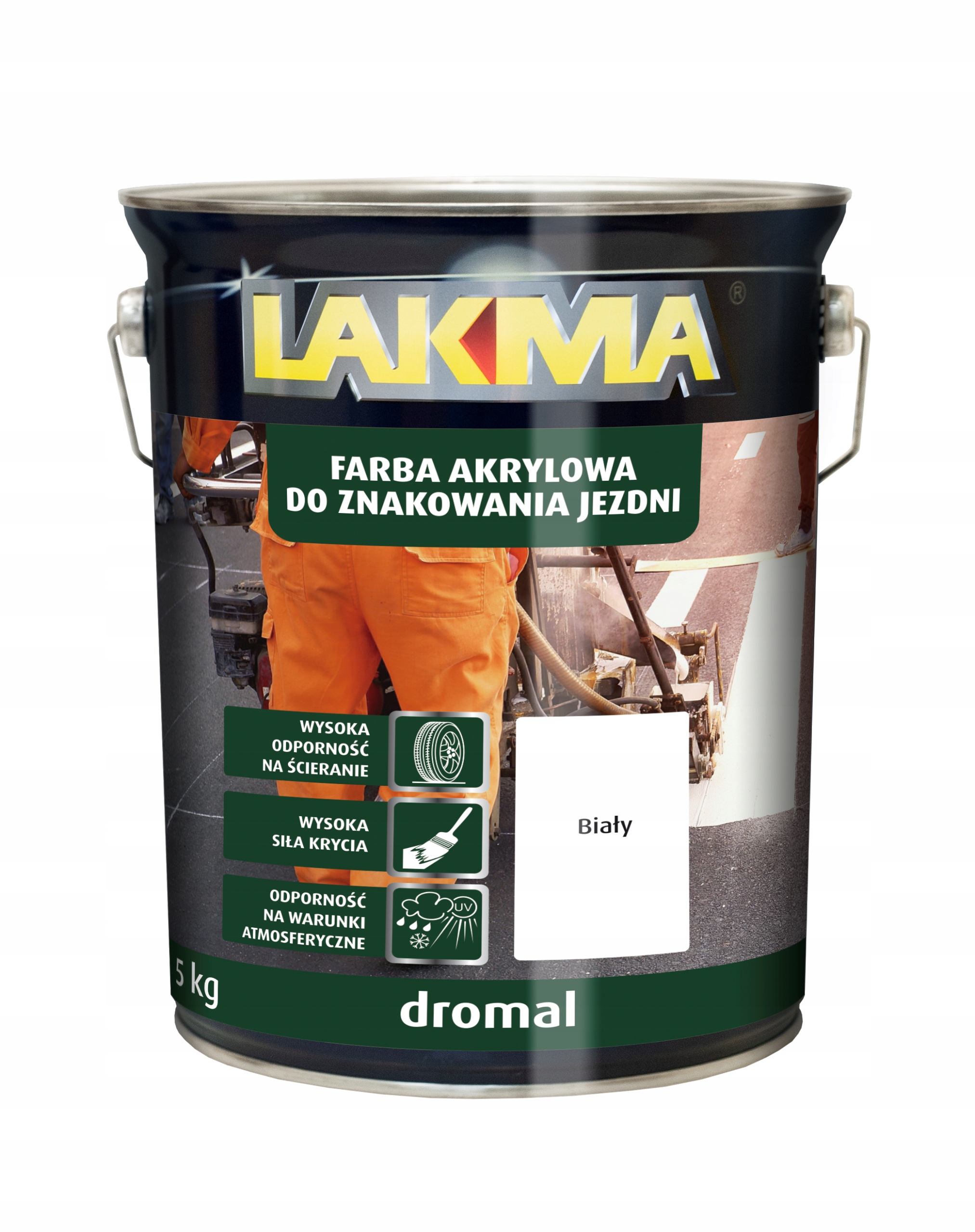 Lakma Dromal Farba Akrylowa do Znakowania Jezdni Szybkoschnąca Biała 5 kg