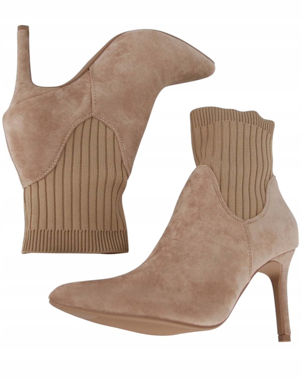 Béžové Kotníkové Boty Na Podpatku 9 cm Elastický Svršek Strečové Dámské Lodičky 38