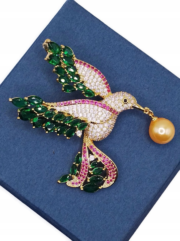 Luxusní Přívěsek Brož S Ptákem Z 18K Zlata Dárek Krabička