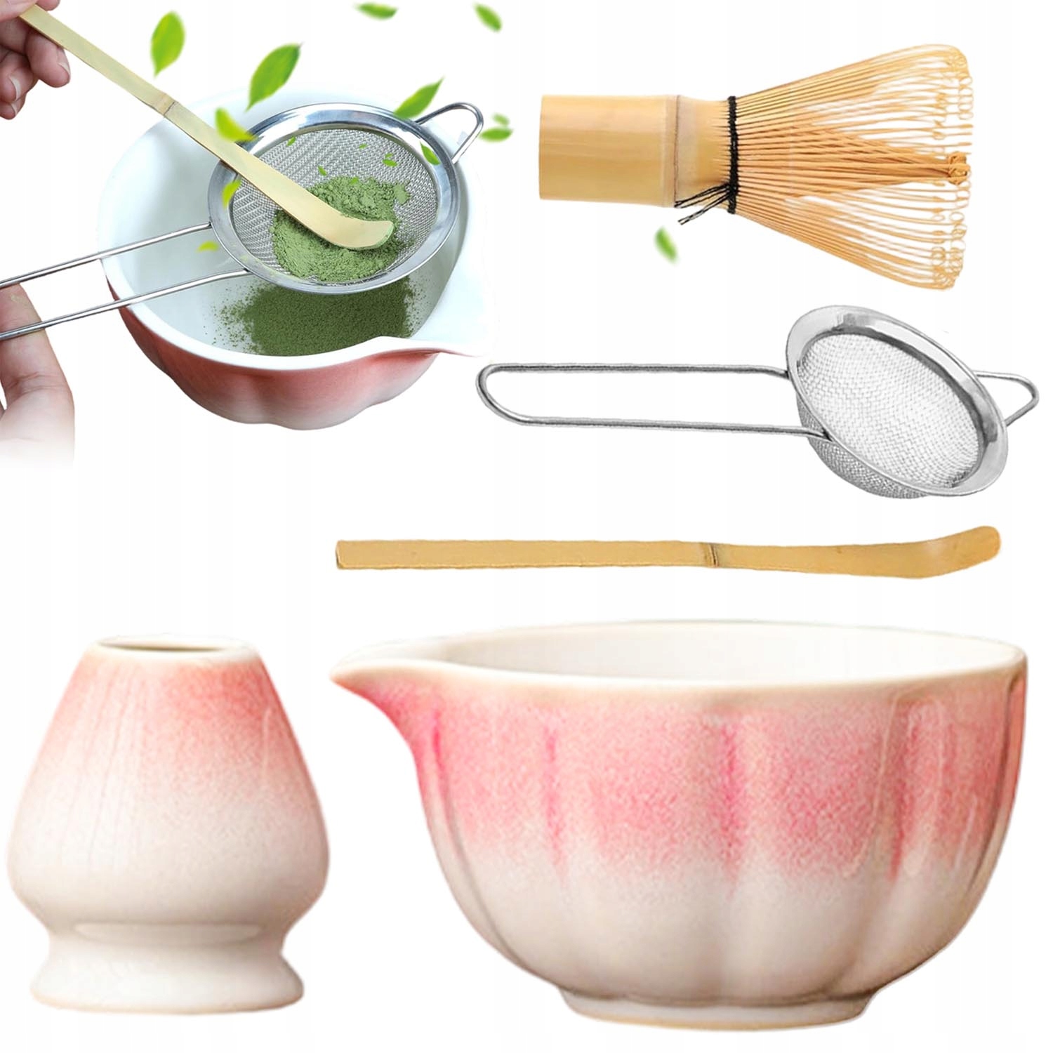 Levně Keramická Sada Pro Matchi 5 Kusů Gradientní Barvy Miska Sítko Lžíce