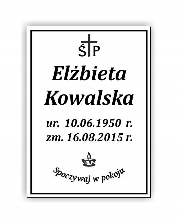 Tablica nagrobna tabliczka na grób 29x21 cm grawer Rodzaj tablicy grawerowane